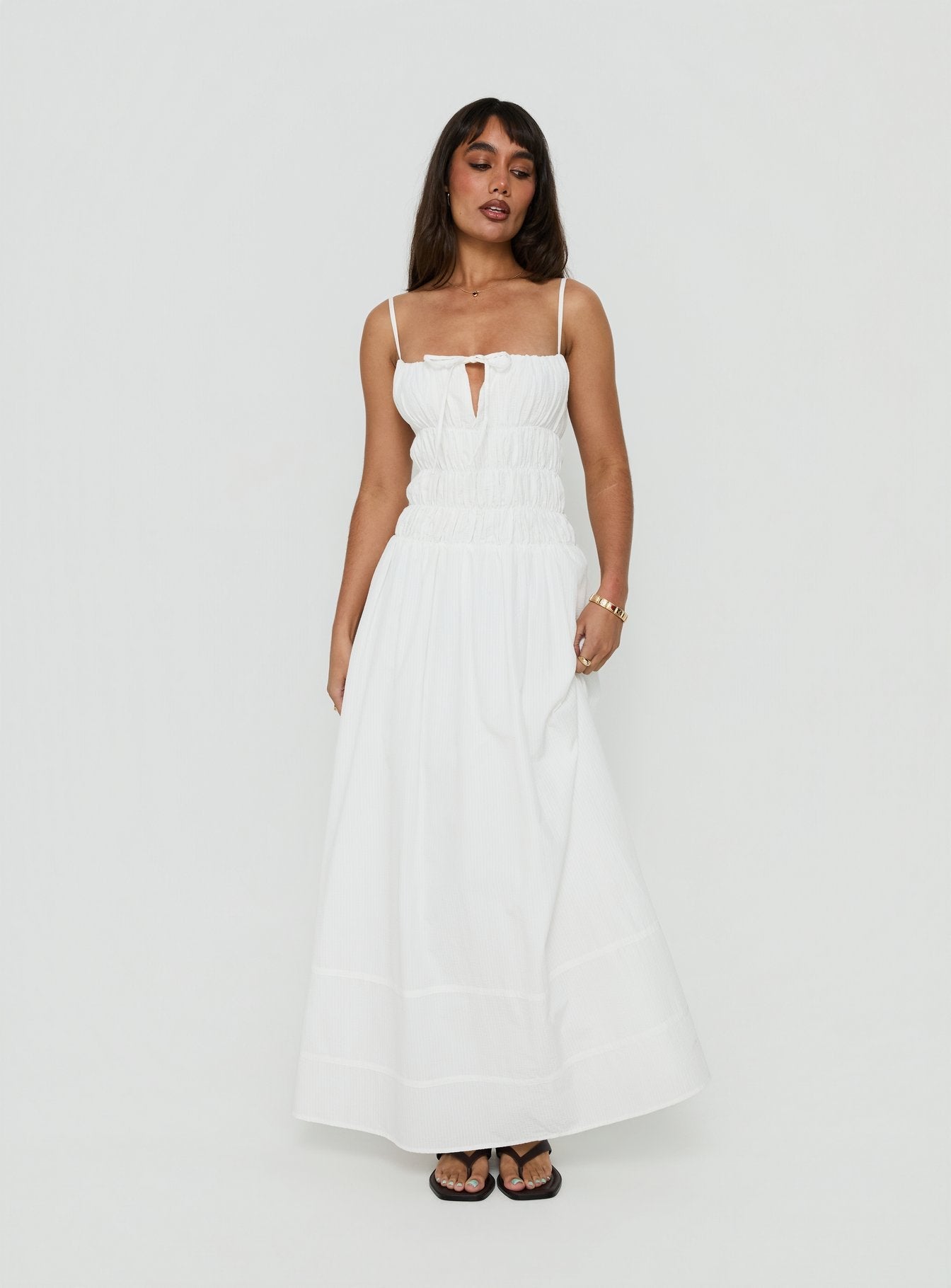 Loralei Shirred Maxi Dress White - women's maxi dress by Ellevoria - view 2