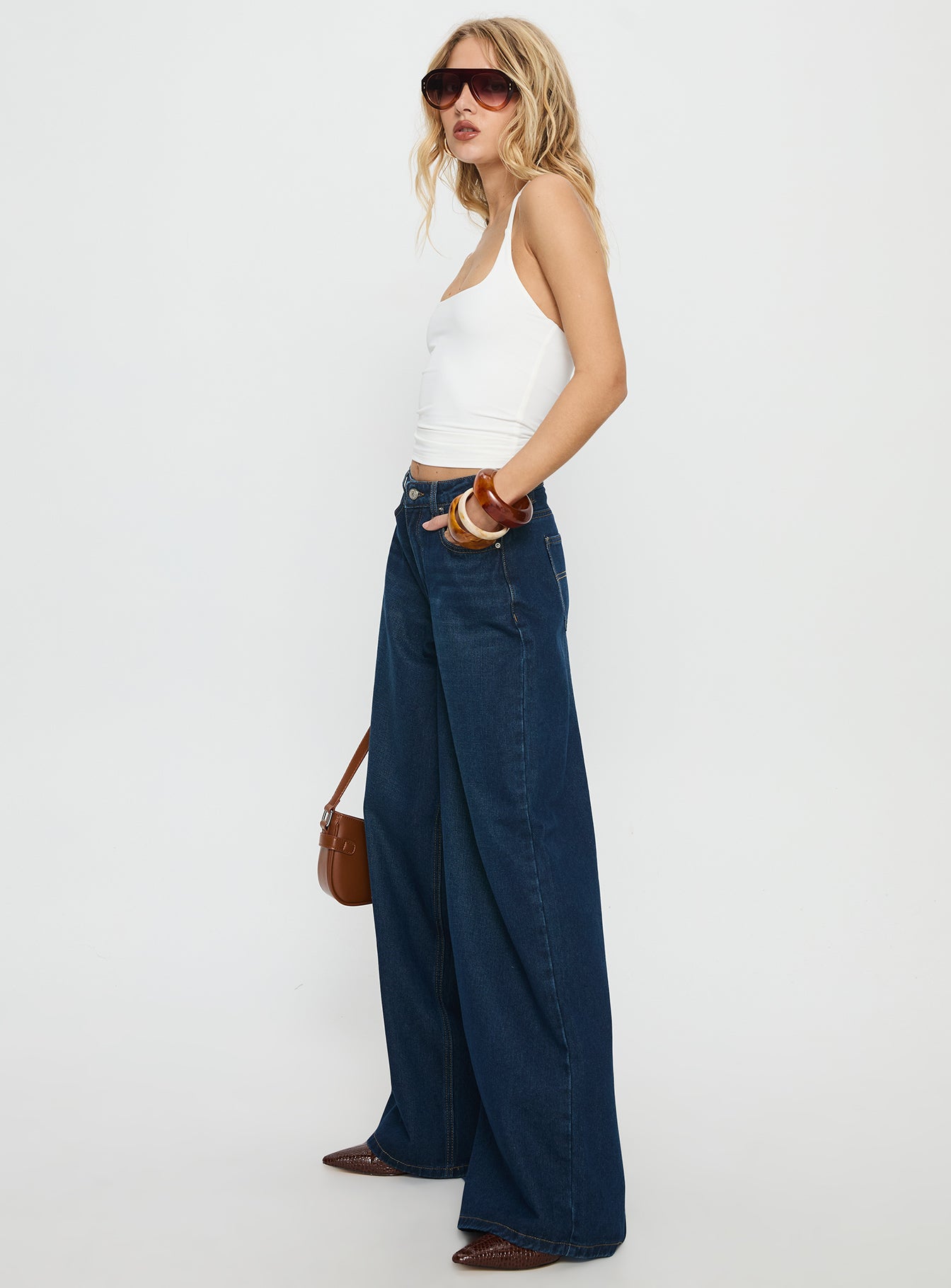Naylor Mid Rise Wide Leg Jeans Mid Blue Denim women's denim jeans by Ellevoria