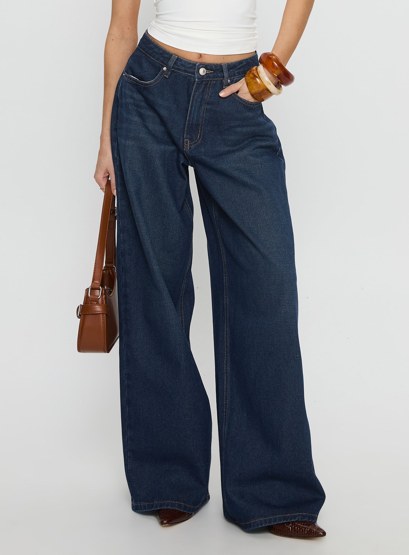 Naylor Mid Rise Wide Leg Jeans Mid Blue Denim women's denim jeans by Ellevoria