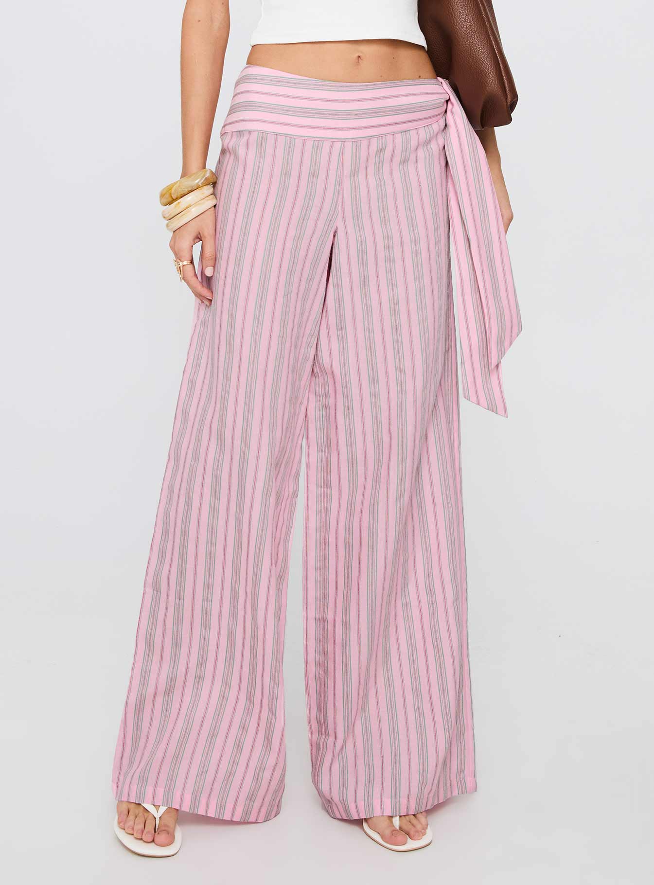 Wave Dancer Tie Pant Pink Stripe - loose fit women's bottoms by Ellevoria