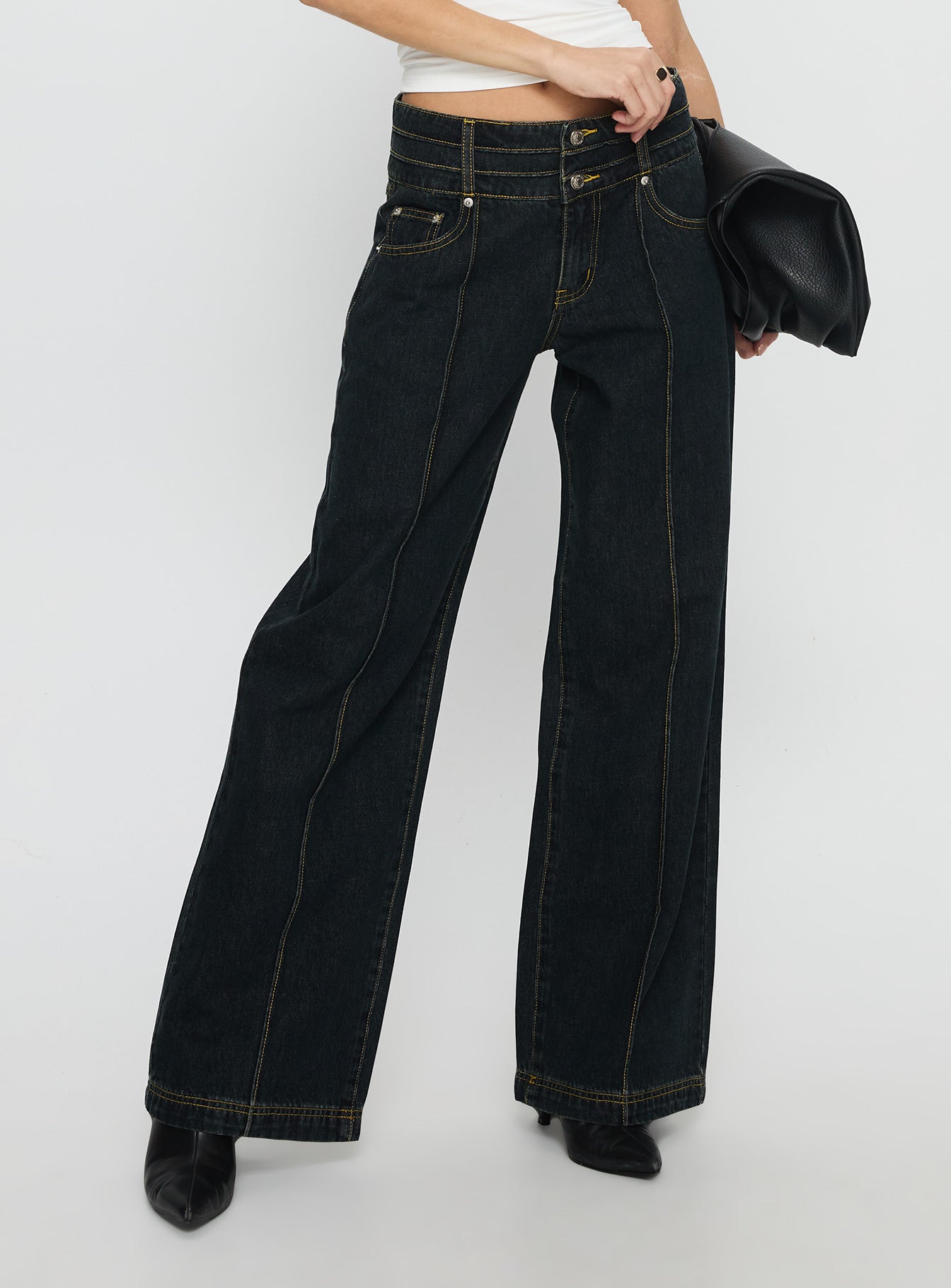 Hannalee Low Rise Wide Leg Jeans Grunge Wash women's denim jeans by Ellevoria