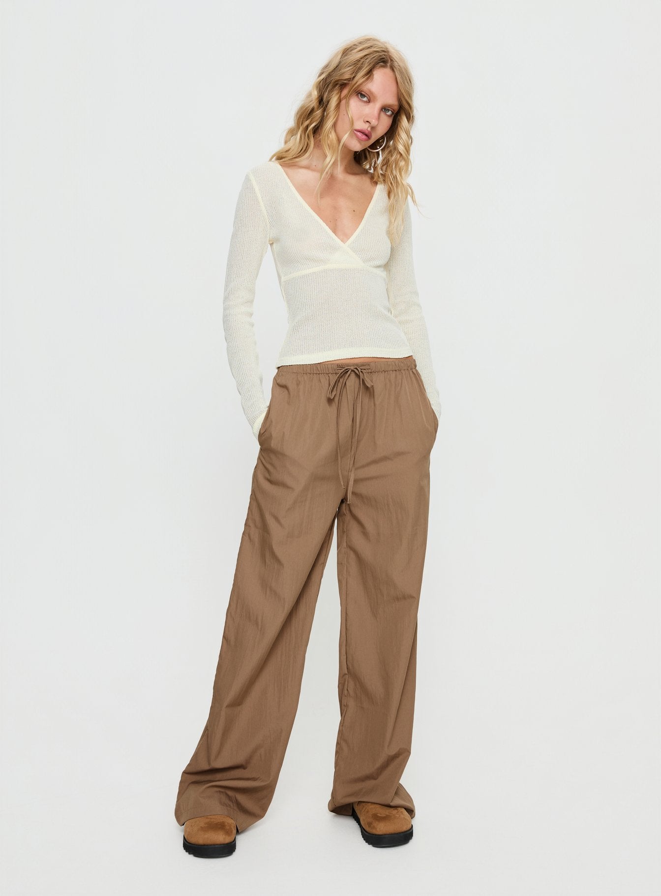 Romonda Drawstring Straight Leg Pants Khaki - loose fit women's bottoms by Ellevoria