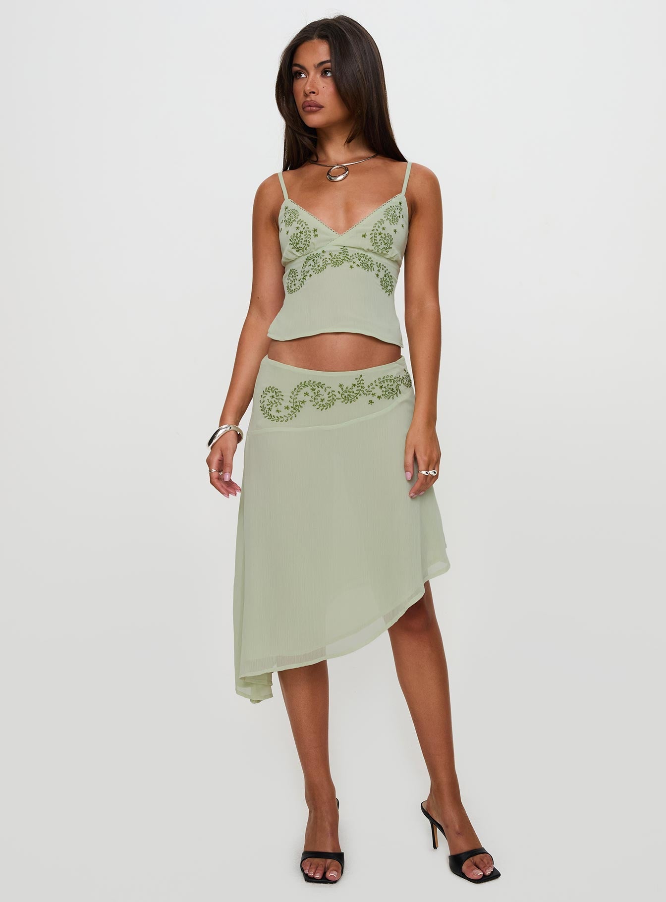 Pappilion Asymmetrical Midi Skirt Sage women's two piece set by Ellevoria