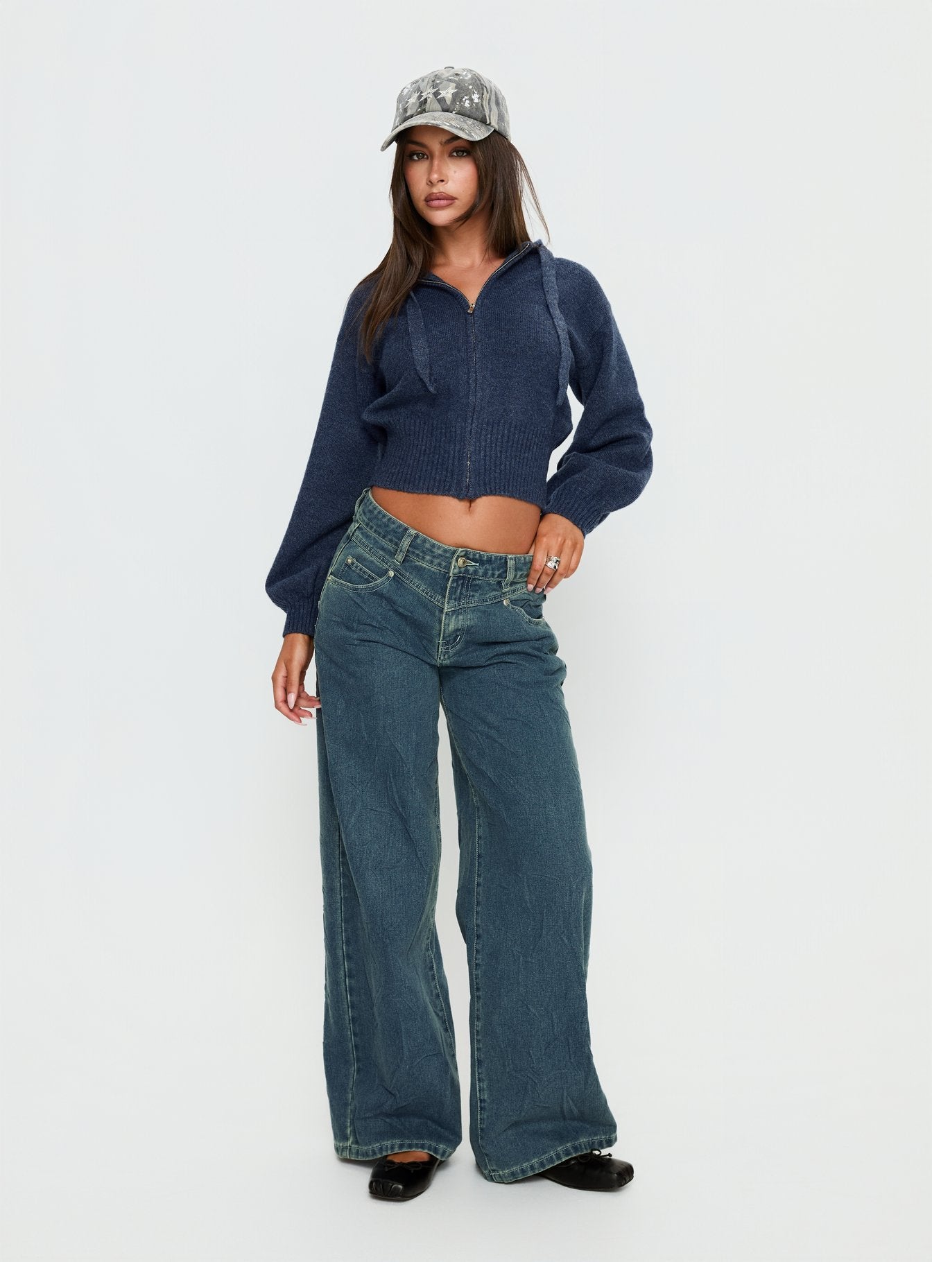 Kieley Zip Through Knit Hoodie Navy women's sweater by Ellevoria