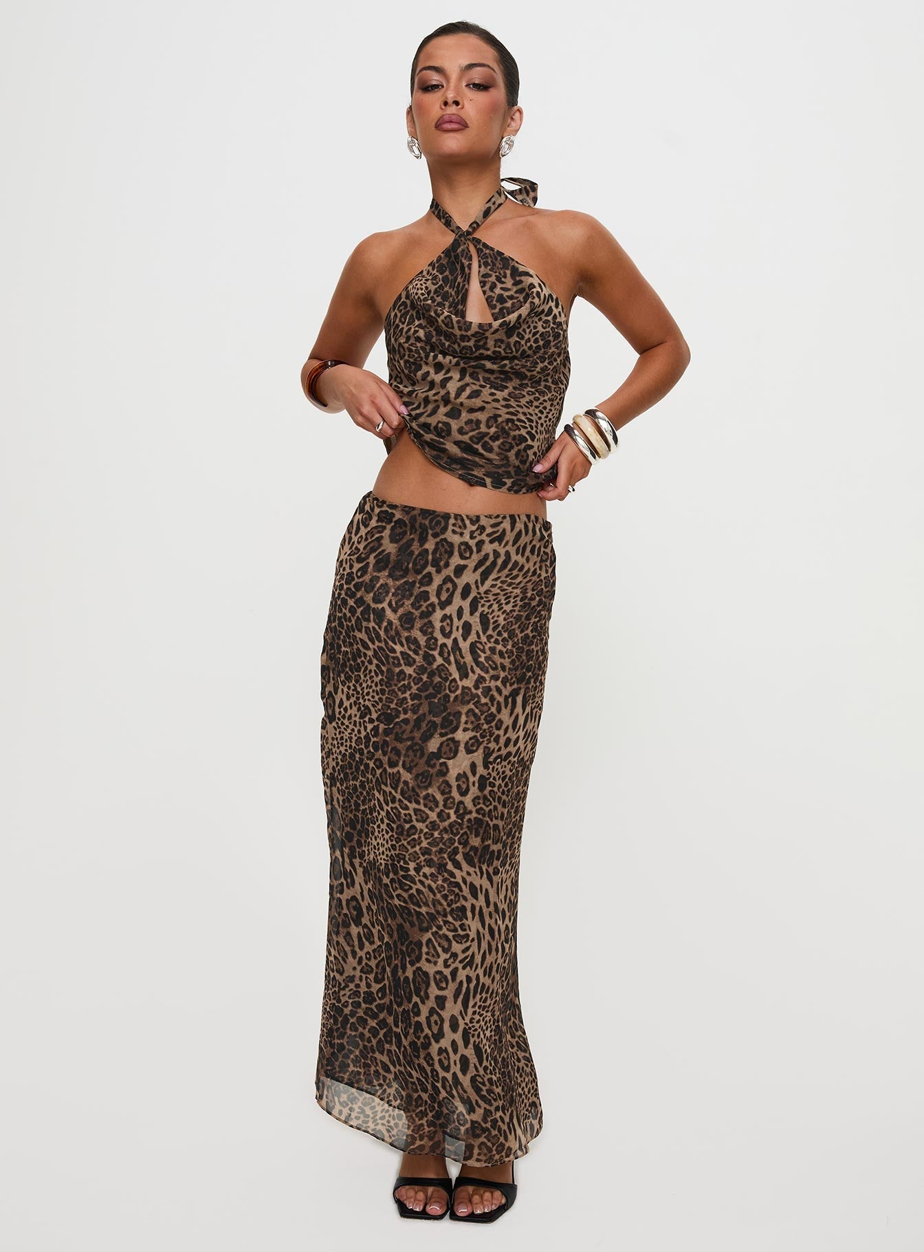 Eleganza Maxi Skirt Leopard women's two piece set by Ellevoria