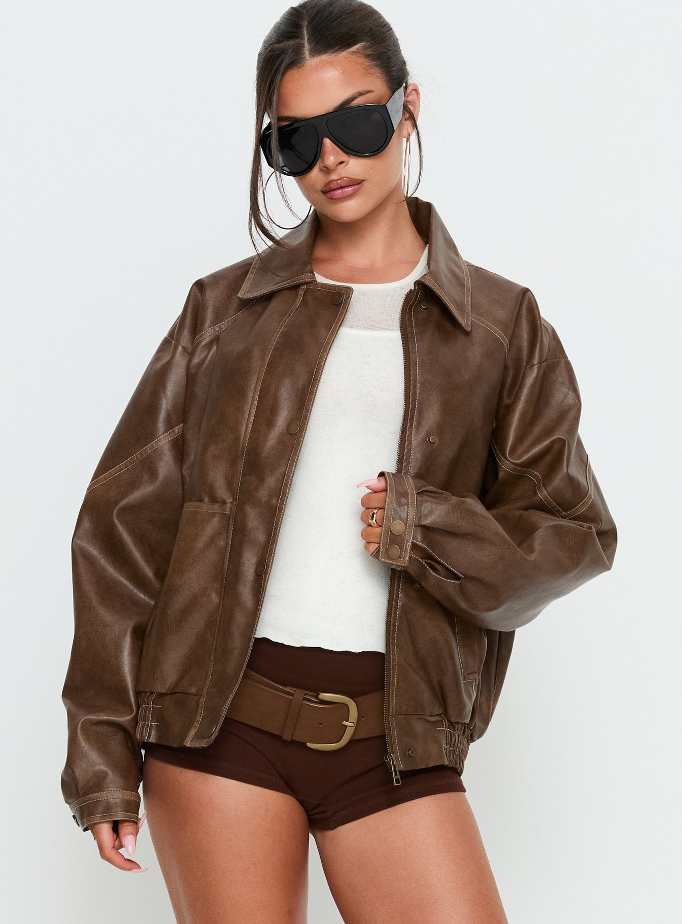 Jaxton Faux Leather Jacket Light Brown women's jacket by Ellevoria