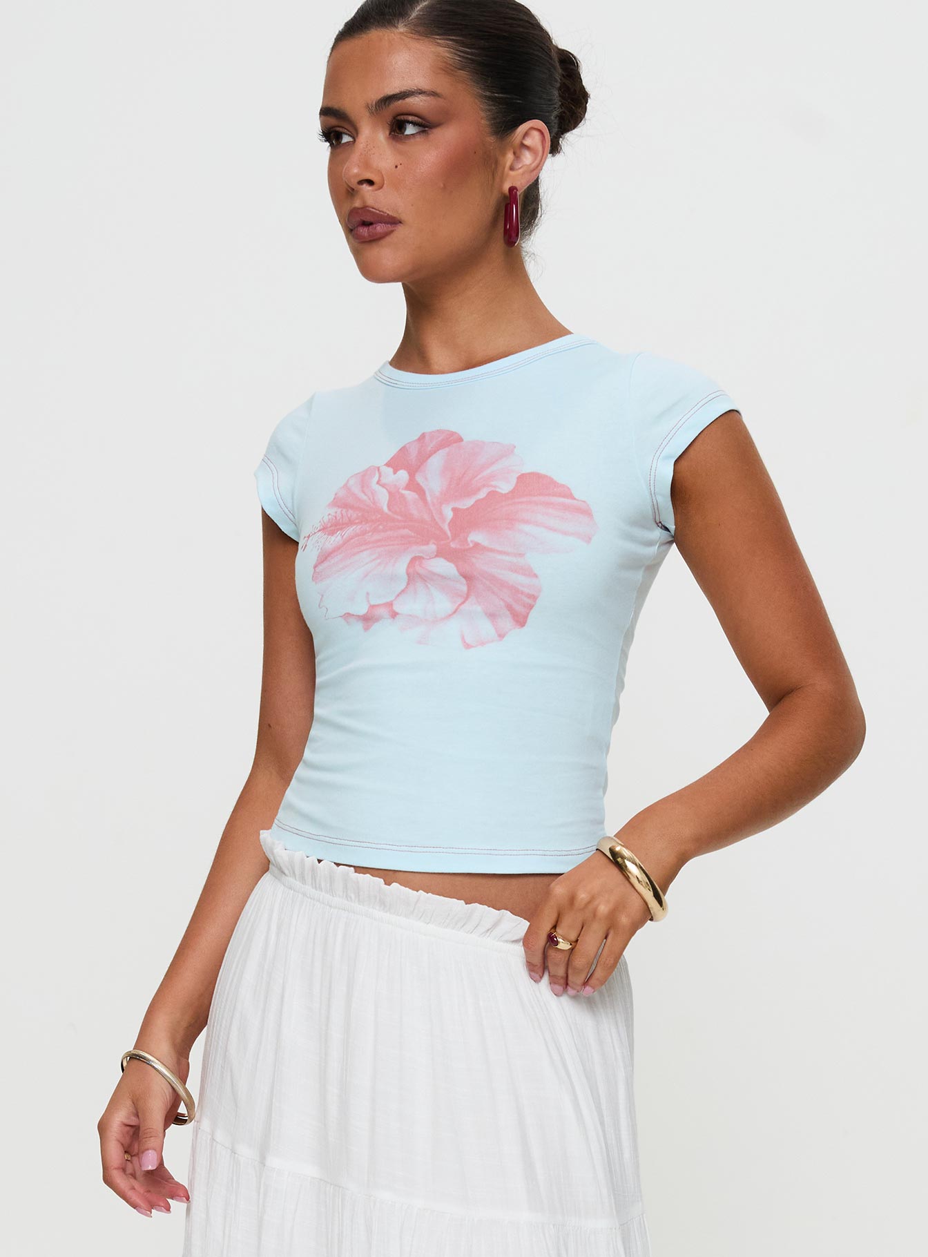 Owenz Hibiscus Baby Tee Blue - women's top by Ellevoria - view 7