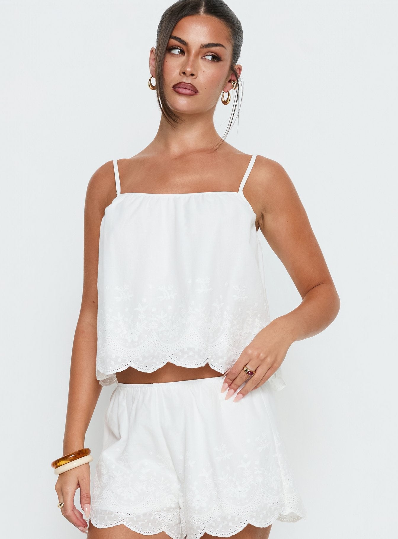 Madison Avenue Embroidered Detail Top White women's two piece set by Ellevoria