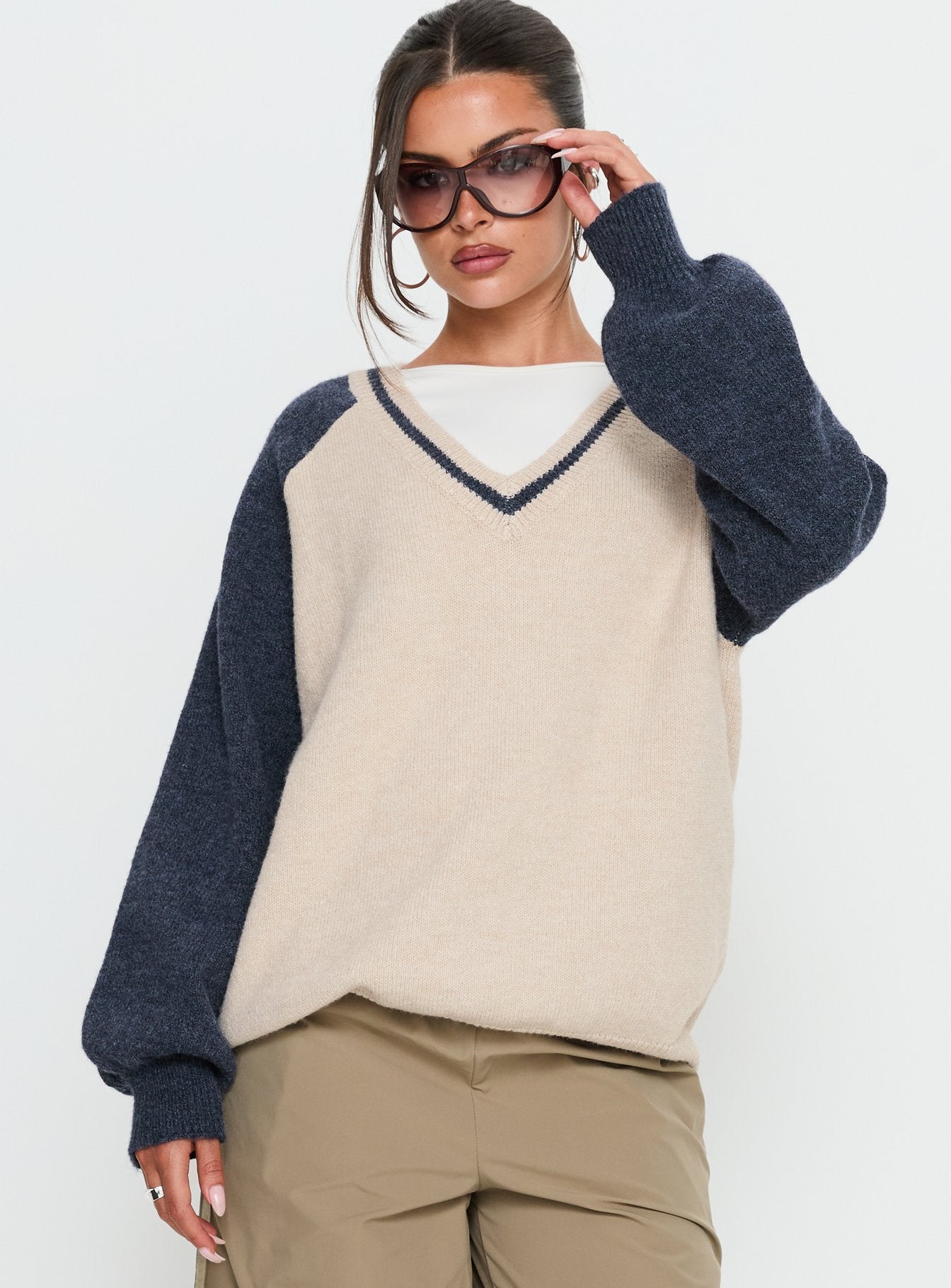 Adana V Neck Graphic Knit Sweater Multi women's sweater by Ellevoria