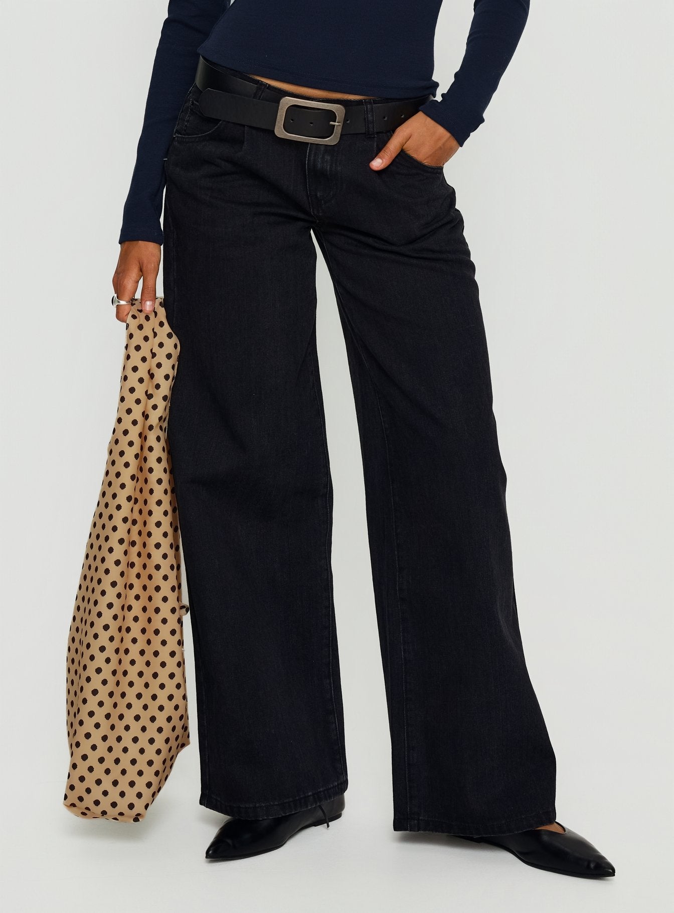 Supercut Low Rise Baggy Pleat Jeans Washed Black women's denim jeans by Ellevoria