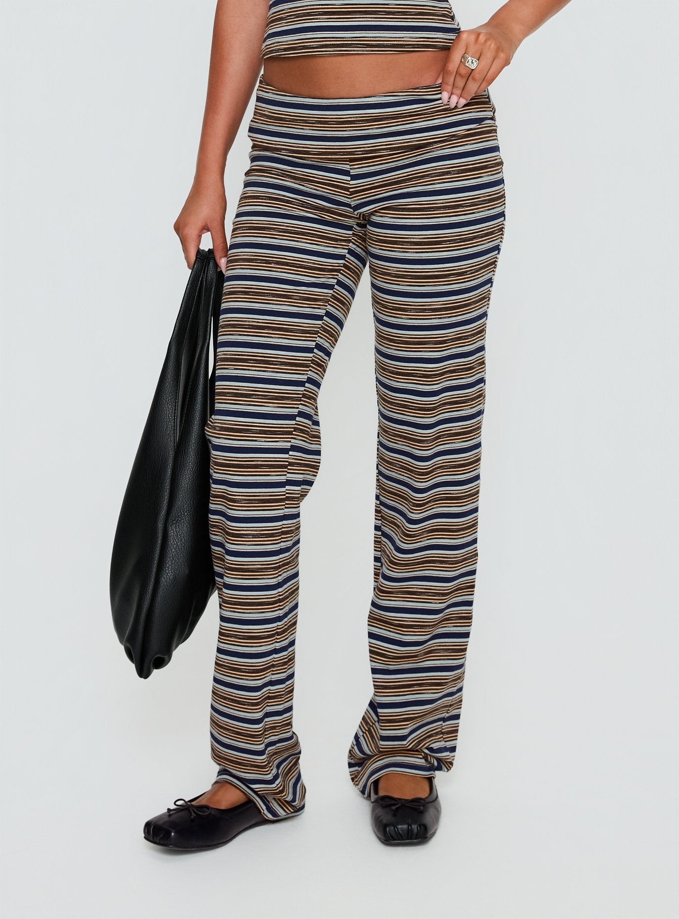 Manolo Foldover Pants Brown / Grey Stripe women's pant set by Ellevoria