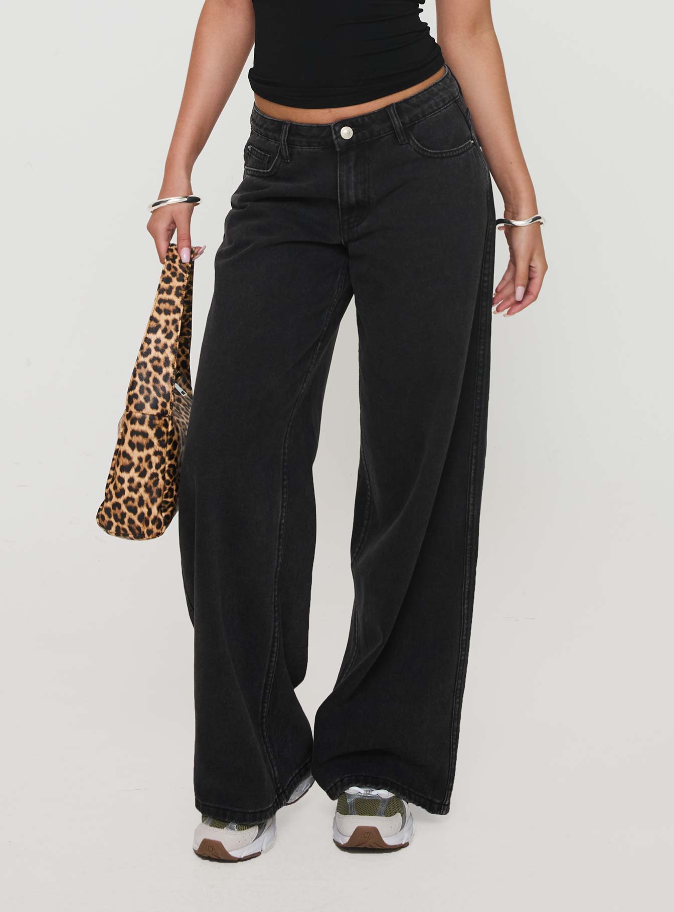 Ramos Low Rise Wide Leg Jeans Washed Black Petite women's denim jeans by Ellevoria