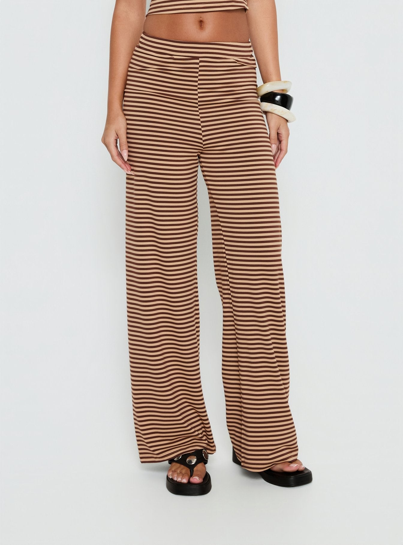 Timora Pants Brown Stripe women's pant set by Ellevoria