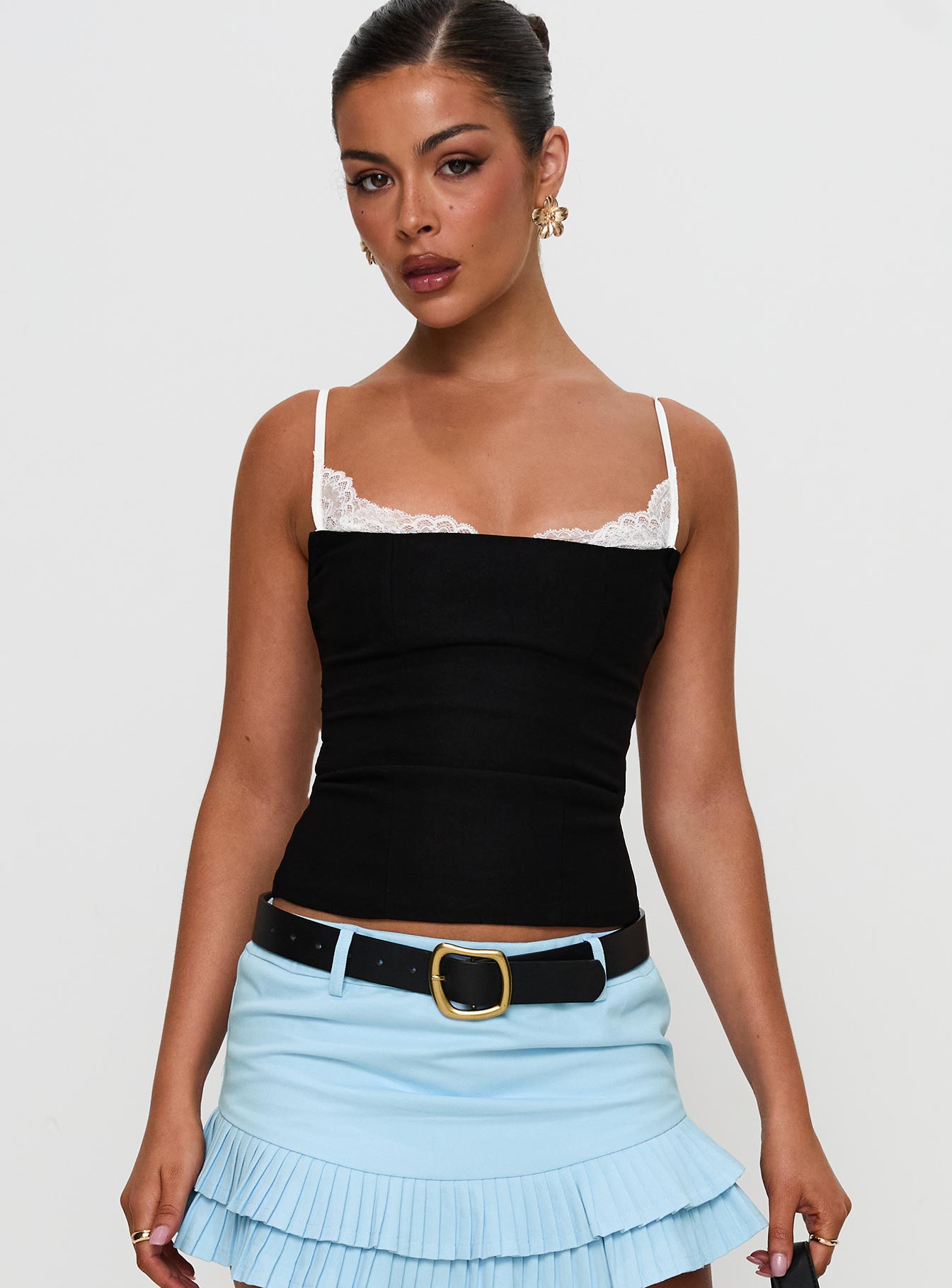 Renaissance Corset Lace Top Black / White - women's top by Ellevoria - view 2