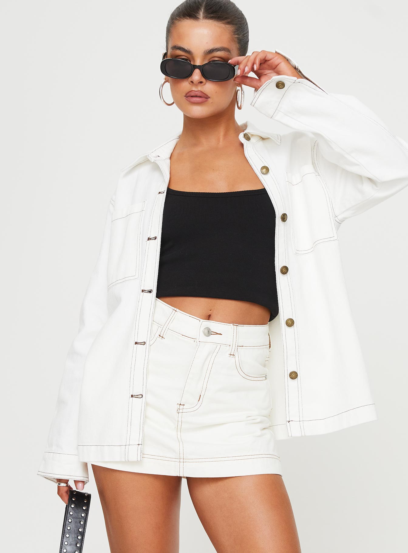 Katlynne Denim Mini Skort White women's two piece set by Ellevoria