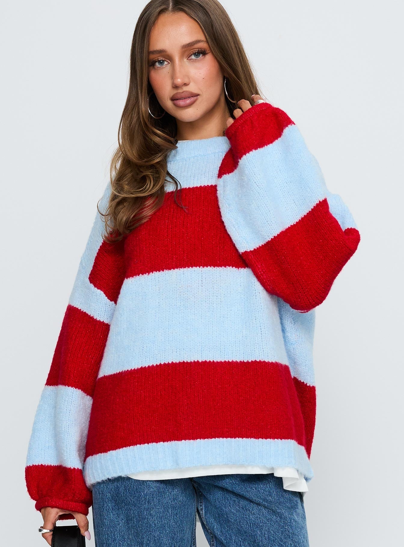 Bastien Crew Neck Knit Sweater Blue / Red women's sweater by Ellevoria