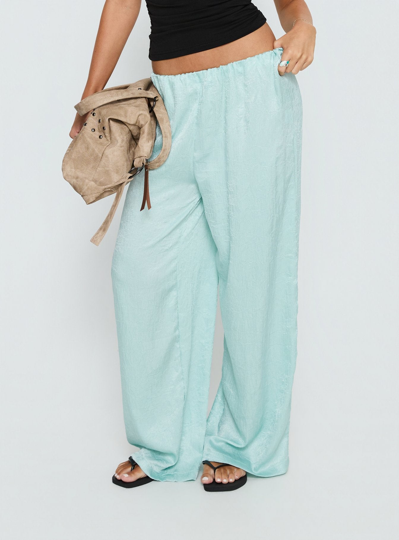 Salona Satin Straight Leg Pants Jelly Mint - loose fit women's bottoms by Ellevoria