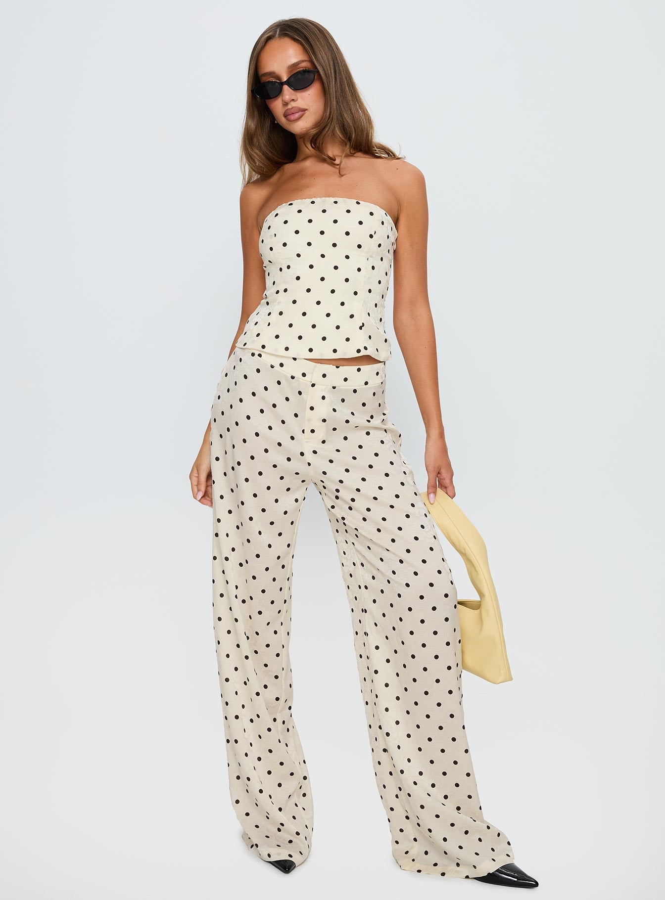 Powdered Sugar Strapless Set Cream Polka women's two piece set by Ellevoria