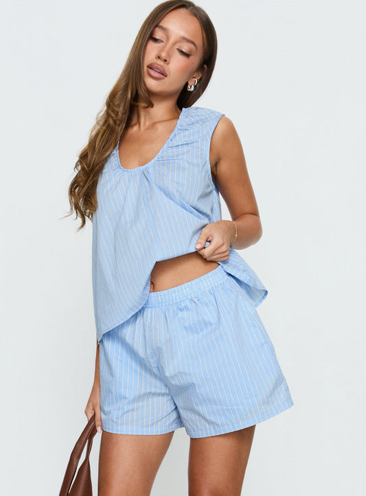 Carambola Mid Rise Shorts Blue women's matching set by Ellevoria