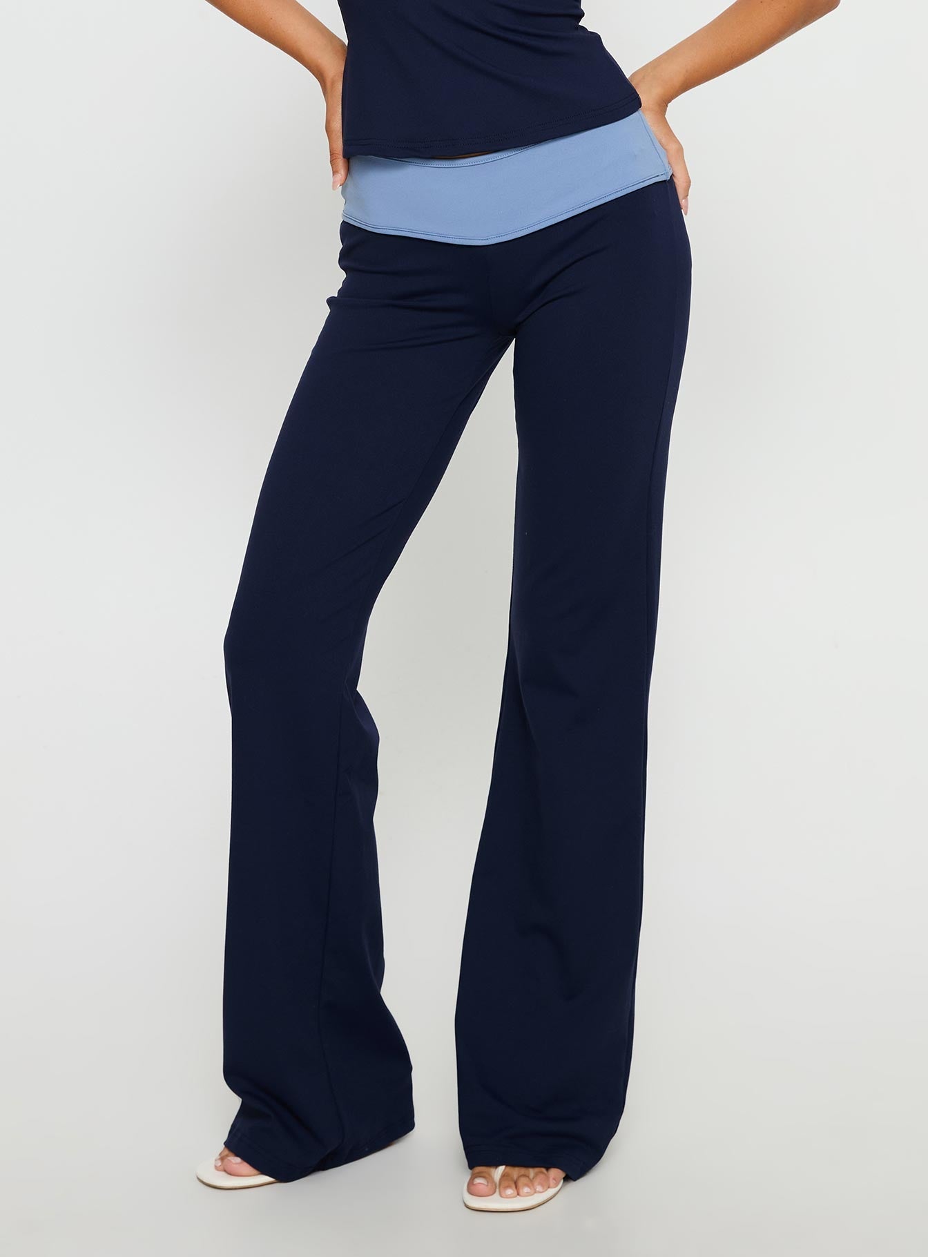Kobee Jersey Flare Pants Navy / Light Blue women's pant set by Ellevoria