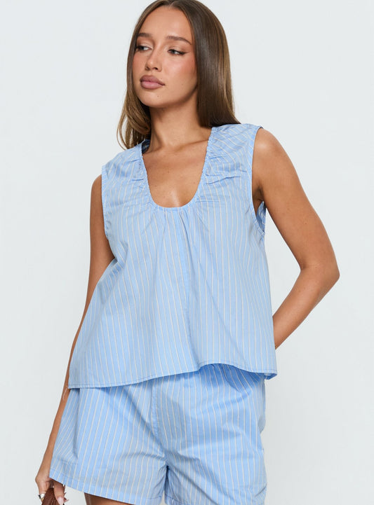 Carambola Ruched Sleeveless Top Blue women's matching set by Ellevoria