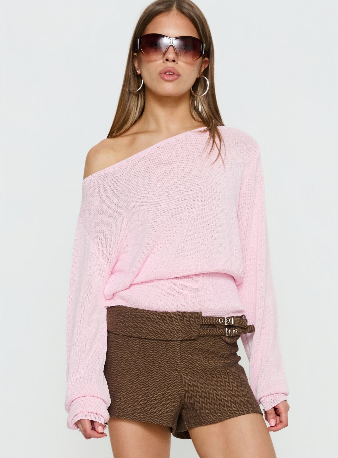 Xaria Off Shoulder Knit Sweater Pink women's sweater by Ellevoria