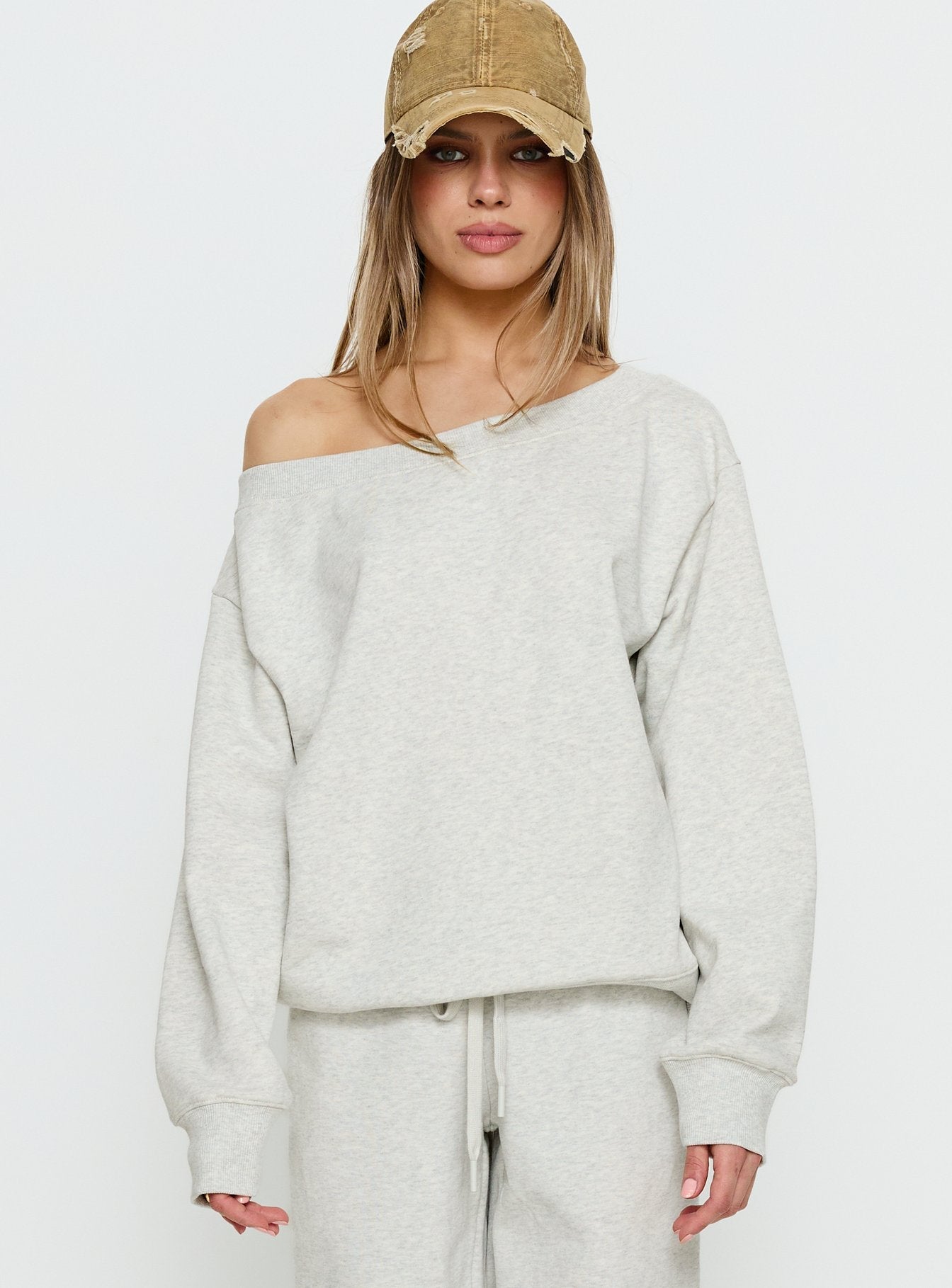 Wellness Off the Shoulder Jumper Grey Marle women's sweater by Ellevoria