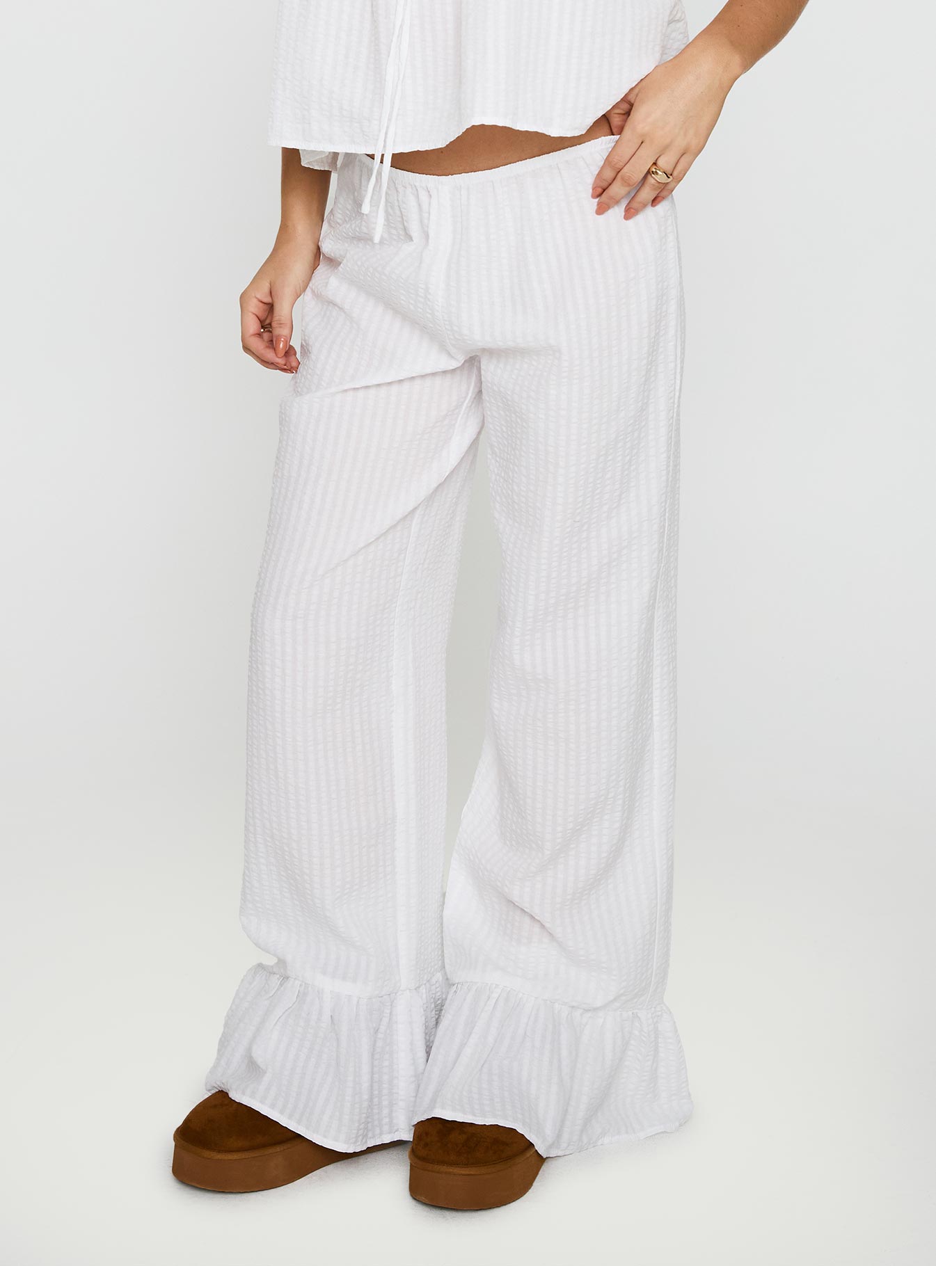 Santabelle Frill Pants White women's pant set by Ellevoria
