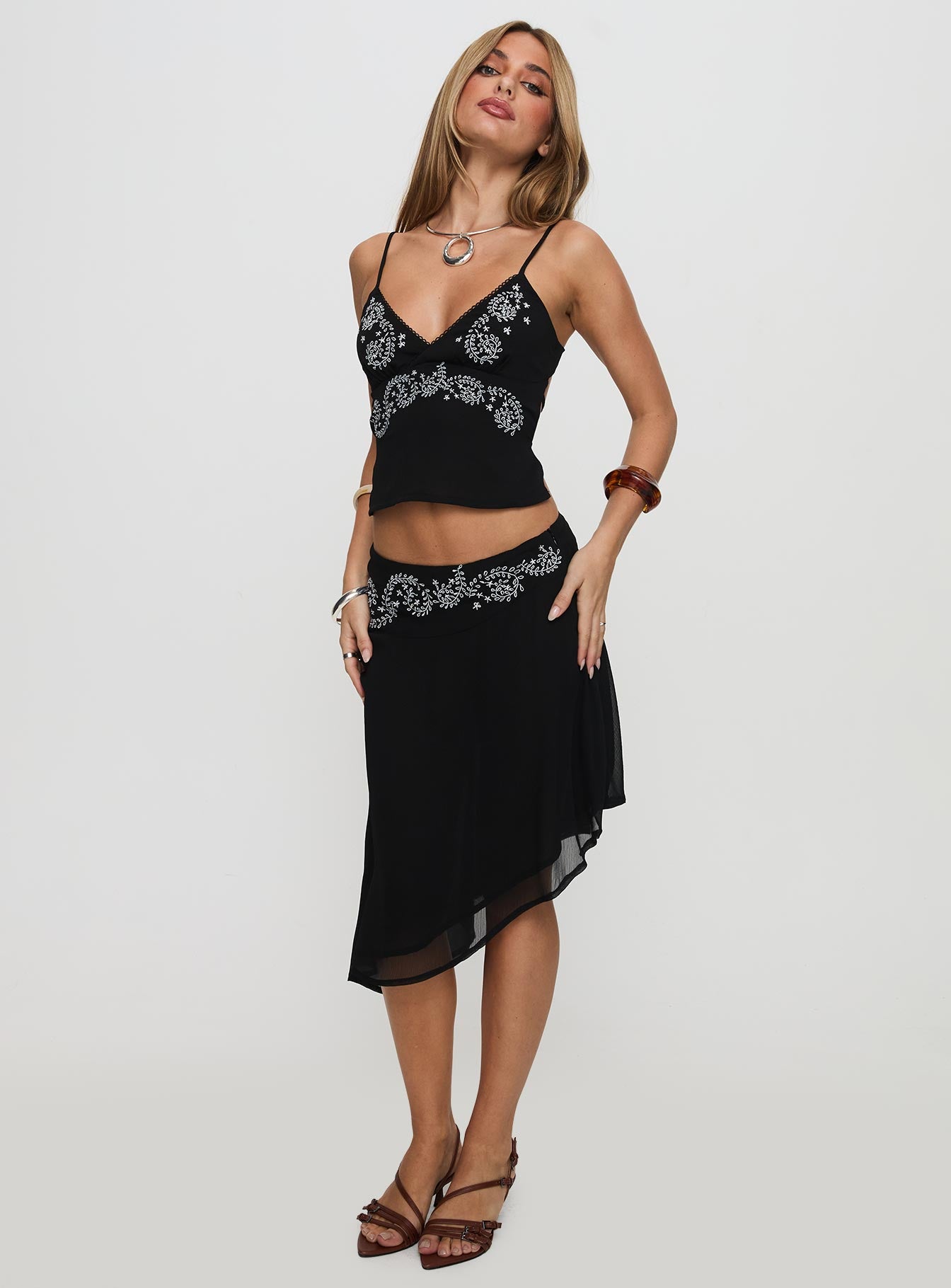 Pappilion Asymmetrical Midi Skirt Black women's two piece set by Ellevoria