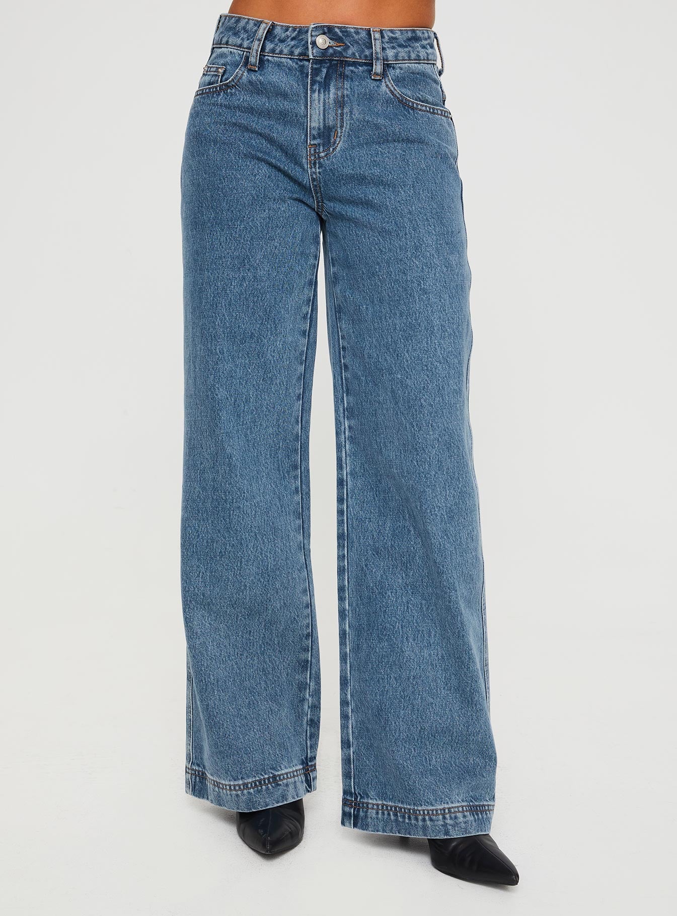 Jankins Low Rise Straight Leg Jeans Mid Wash - loose fit women's bottoms by Ellevoria