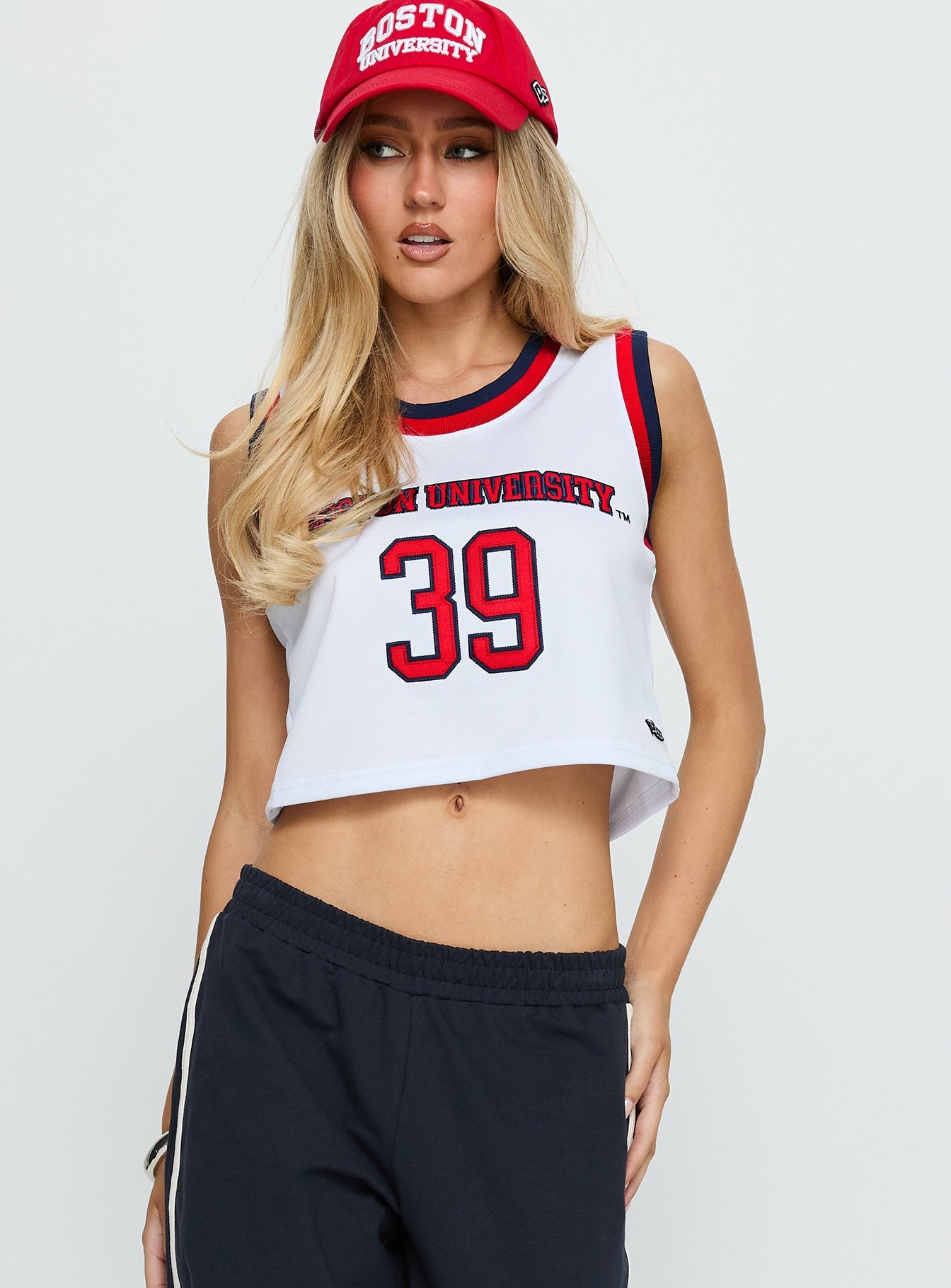 BU Cropped Basketball Jersey Tank White - women's top by Ellevoria - view 2