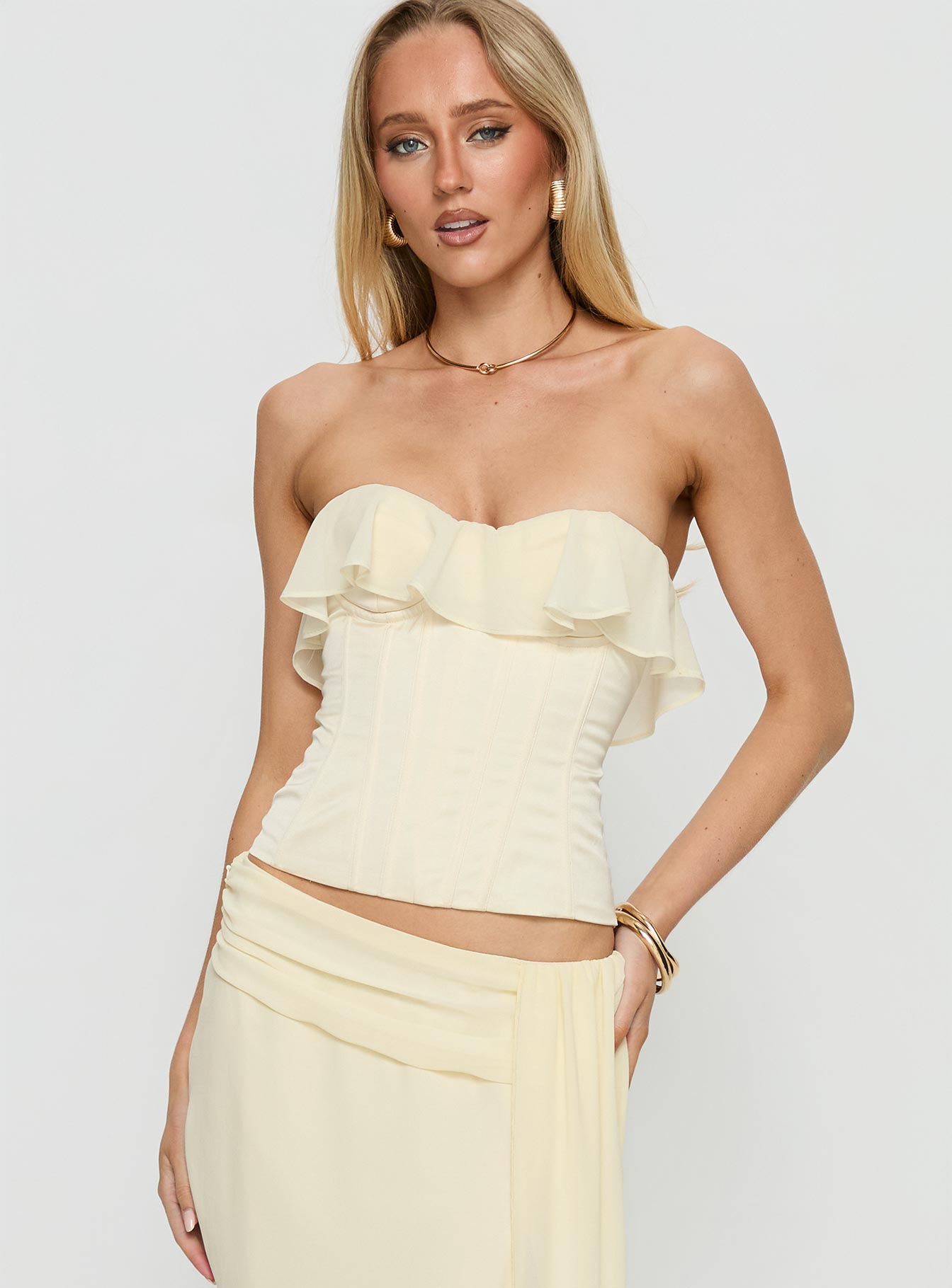 Holliann Strapless Frill Corset Top Butter - women's top by Ellevoria - view 2