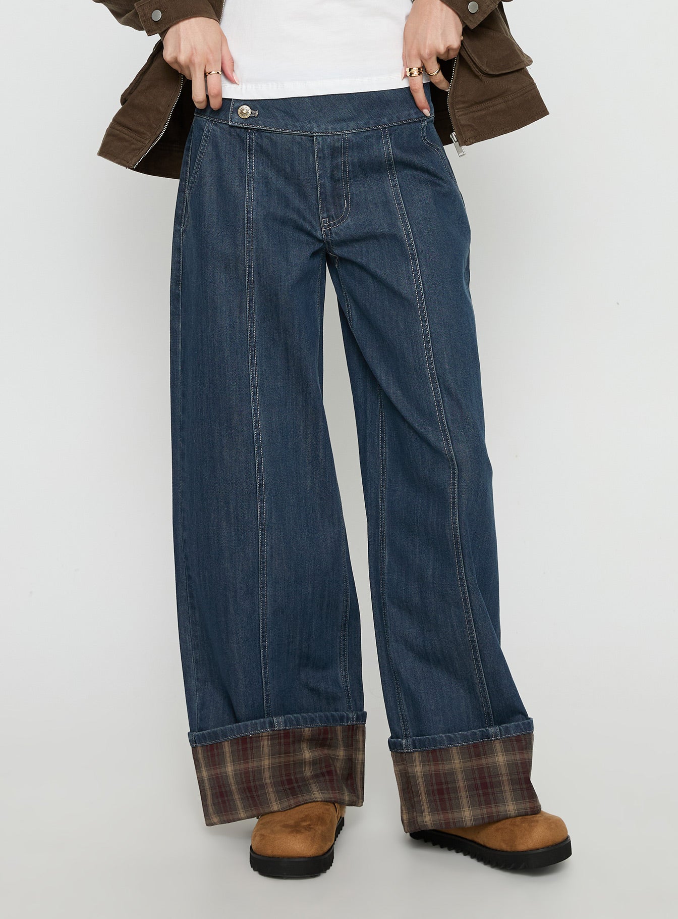 Nikoletta Foldover Jeans Dark Wash / Check women's denim jeans by Ellevoria