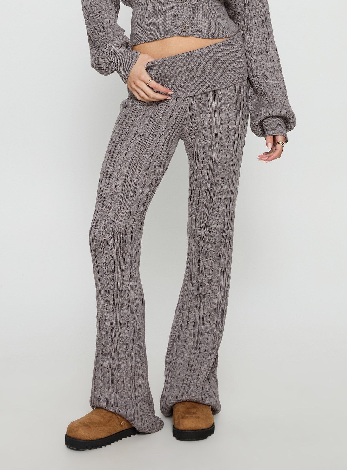 Baleigh Cable Knit Foldover Pants Grey women's pant set by Ellevoria