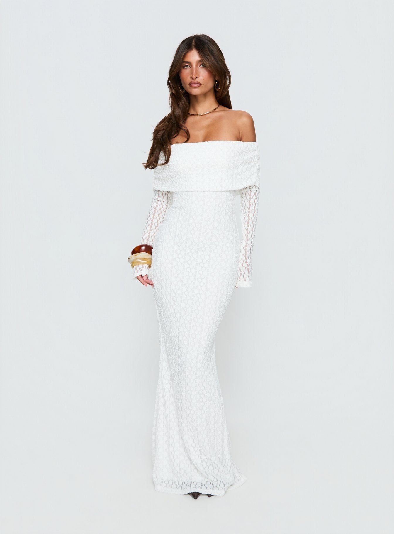 Sofenna Long Sleeve Off Shoulder Maxi Dress White - women's maxi dress by Ellevoria - view 2