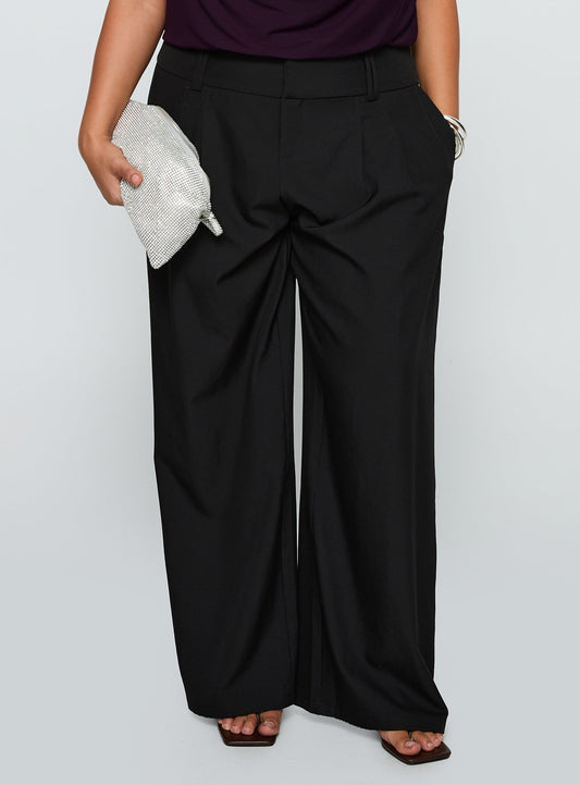 Two Lovers Low Rise Pants Black Curve - loose fit women's bottoms by Ellevoria