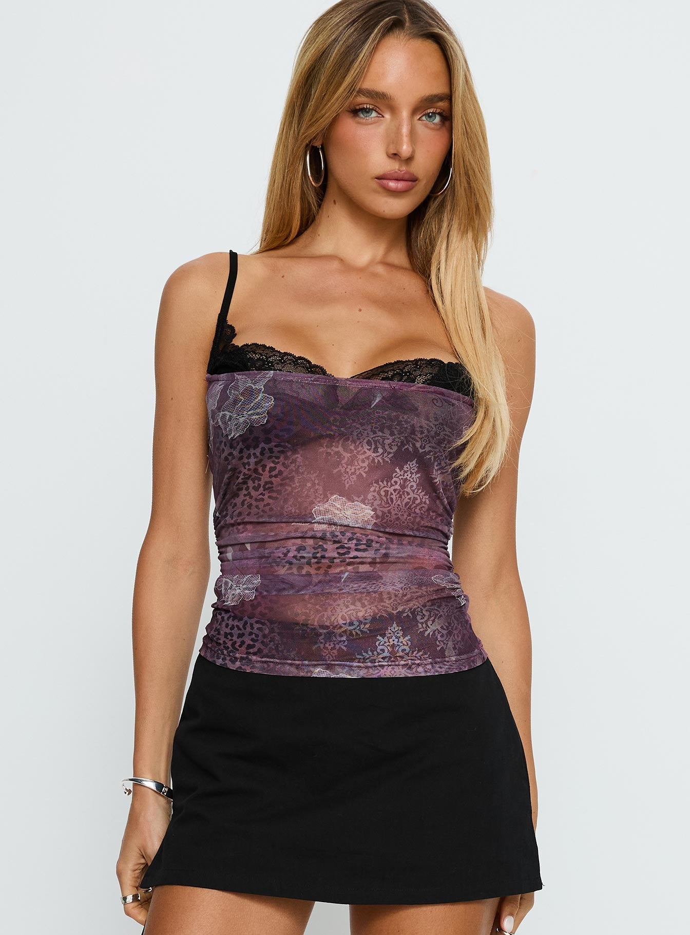 Worldly Mesh Bra Layered Corset Top Purple - women's top by Ellevoria - view 2
