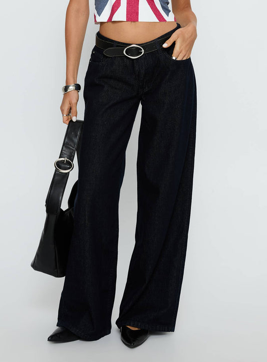 Ramos Low Rise Wide Leg Jeans Raw Indigo Blue women's denim jeans by Ellevoria