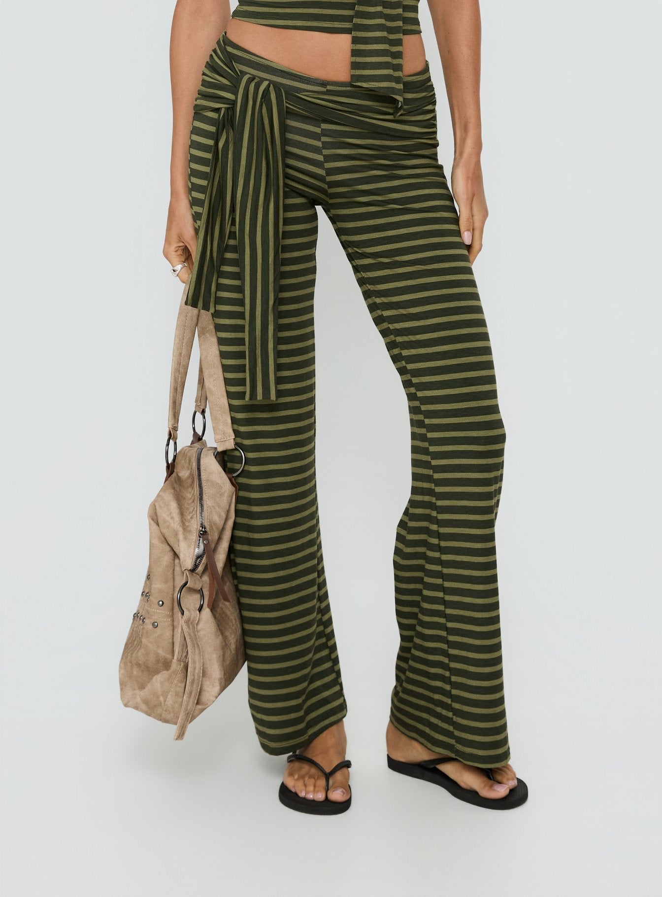 Esata Tie Detail Pants Green Stripe women's pant set by Ellevoria