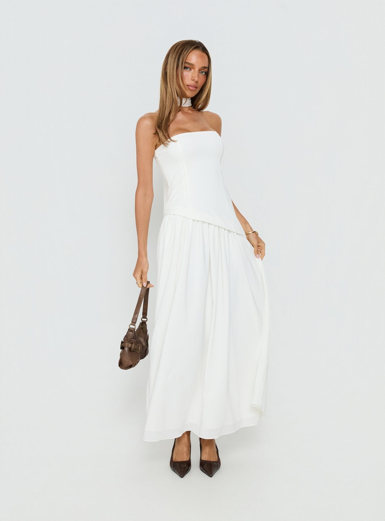 Odela Strapless Scarf Drop Waist Maxi Dress White - women's maxi dress by Ellevoria - view 2