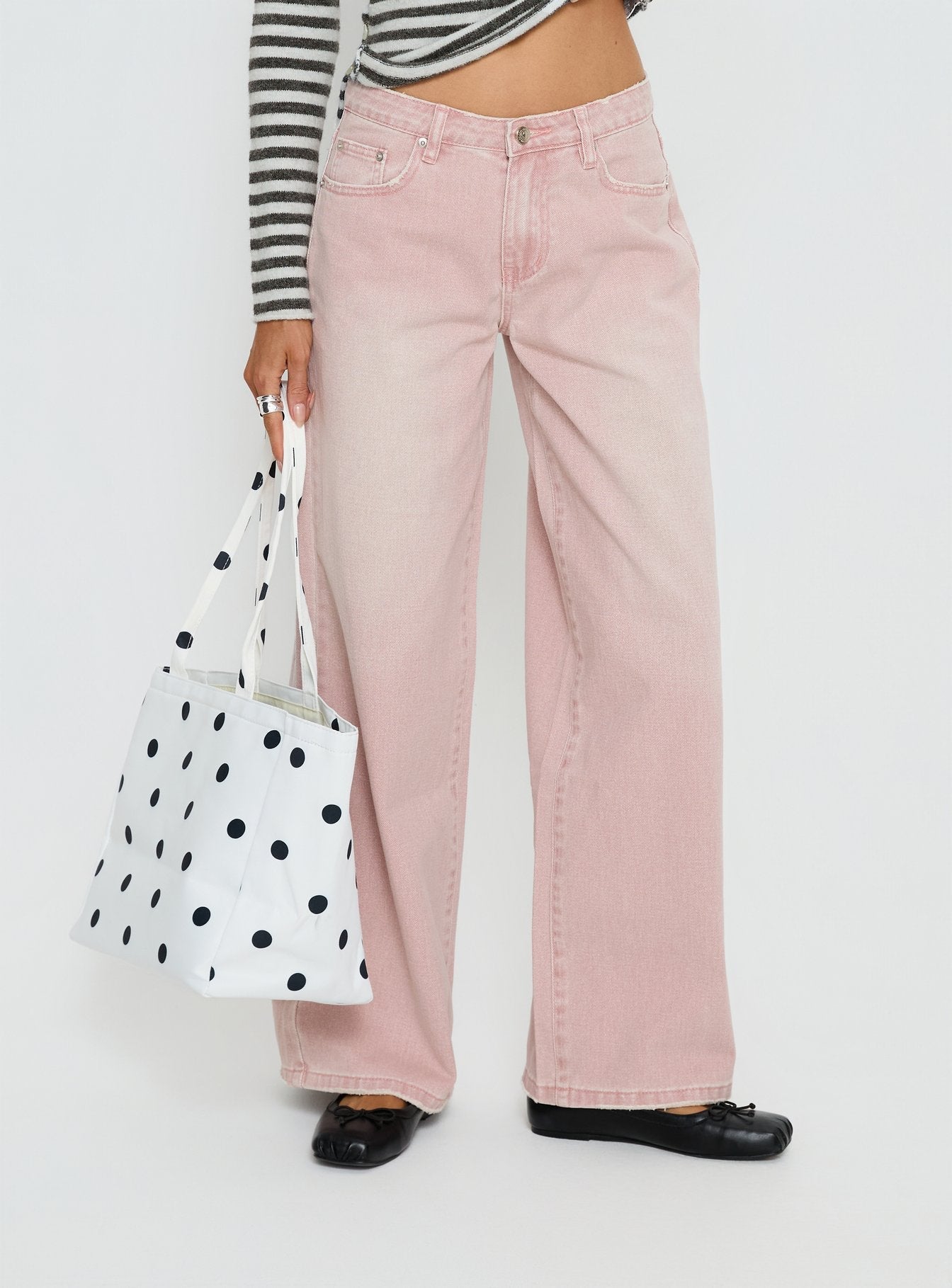 Lucky Dip Mid Rise Straight Leg Jeans Washed Pink women's denim jeans by Ellevoria