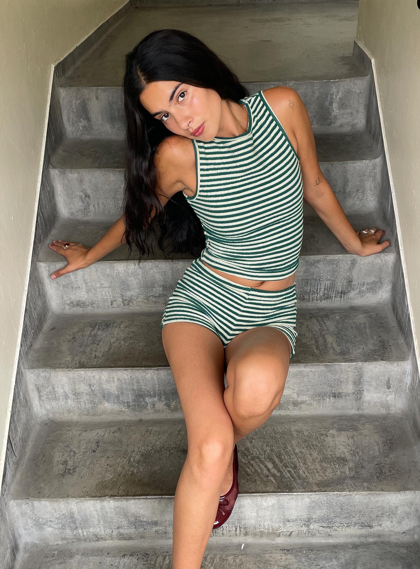 Henree Set Green Stripe women's two piece set by Ellevoria