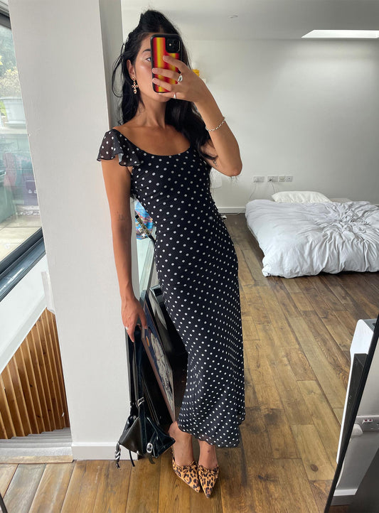 Sandberg Maxi Dress Black Polka Dot - women's maxi dress by Ellevoria
