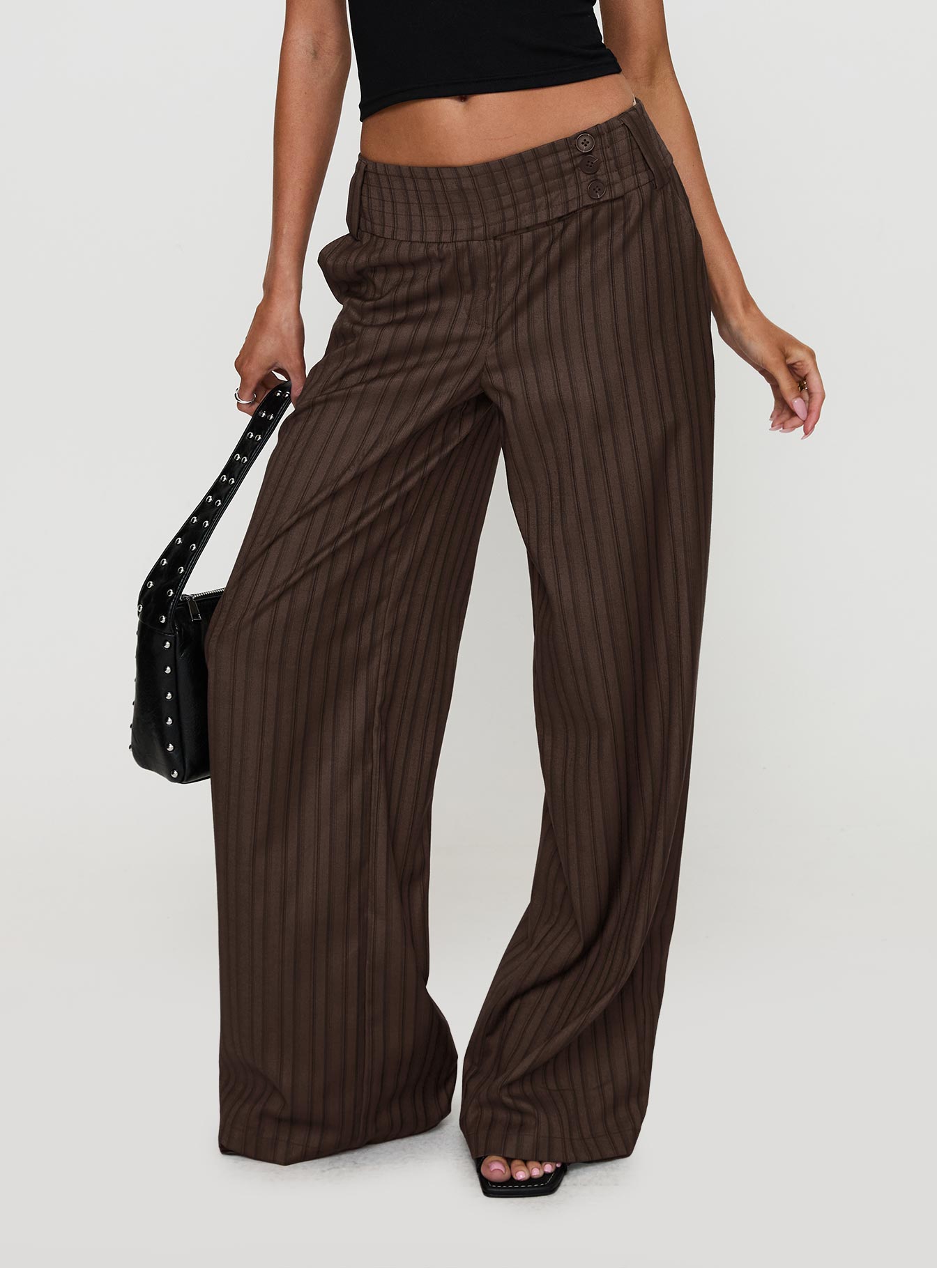 Cedars Low Rise Pant Brown Stripe - loose fit women's bottoms by Ellevoria