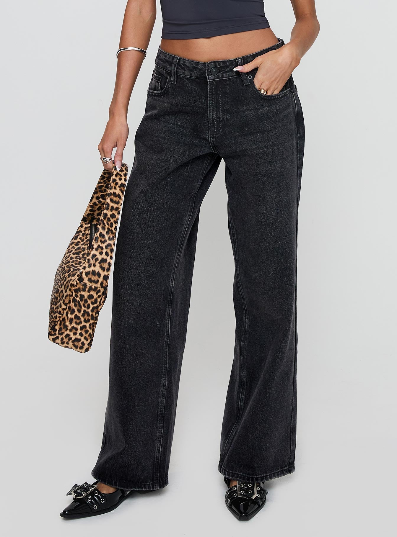 Serenitia Mid Rise Relaxed Jeans Washed Black women's denim jeans by Ellevoria