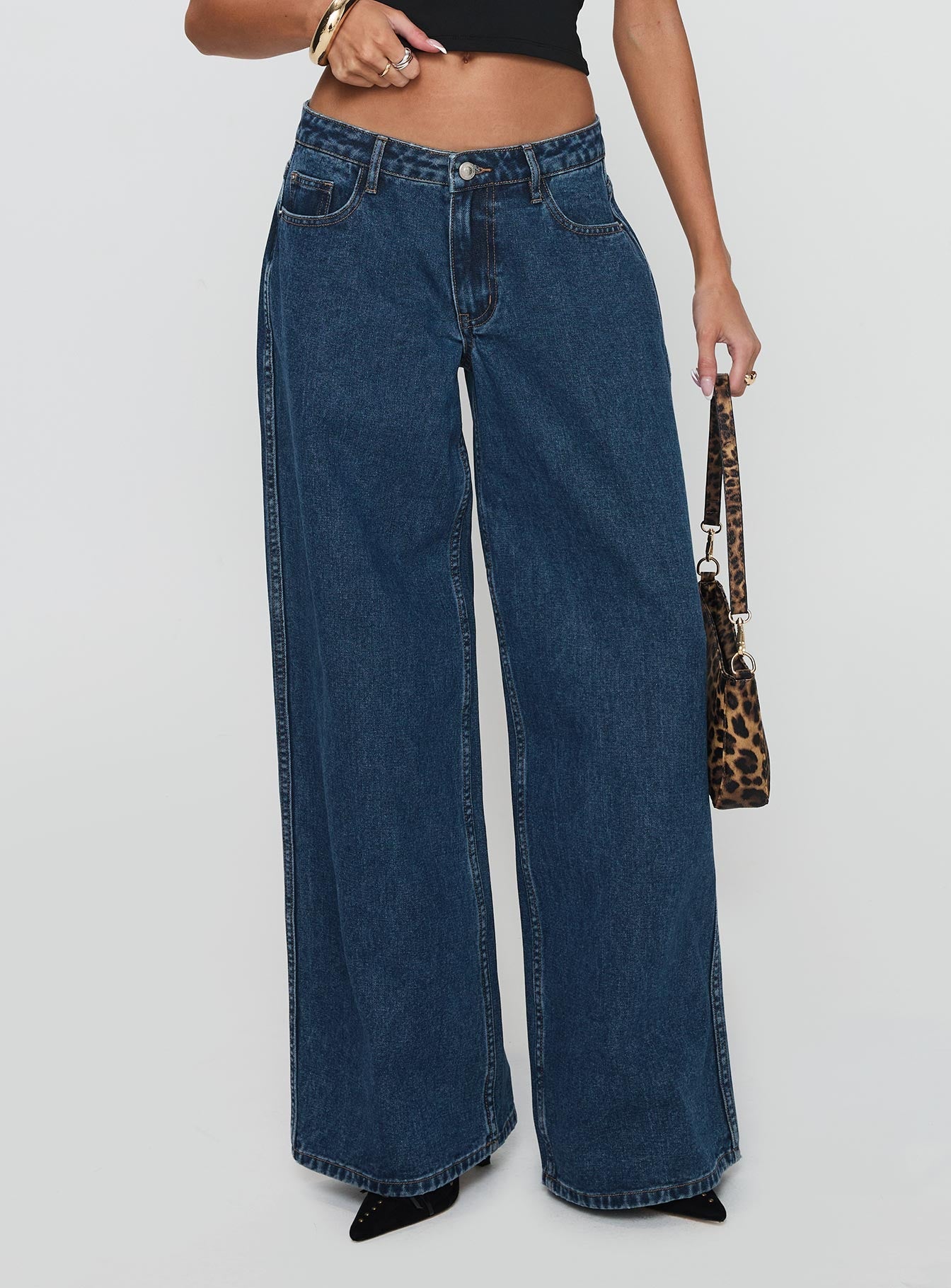 Ramos Low Rise Wide Leg Denim Jeans Dark Blue Wash women's denim jeans by Ellevoria