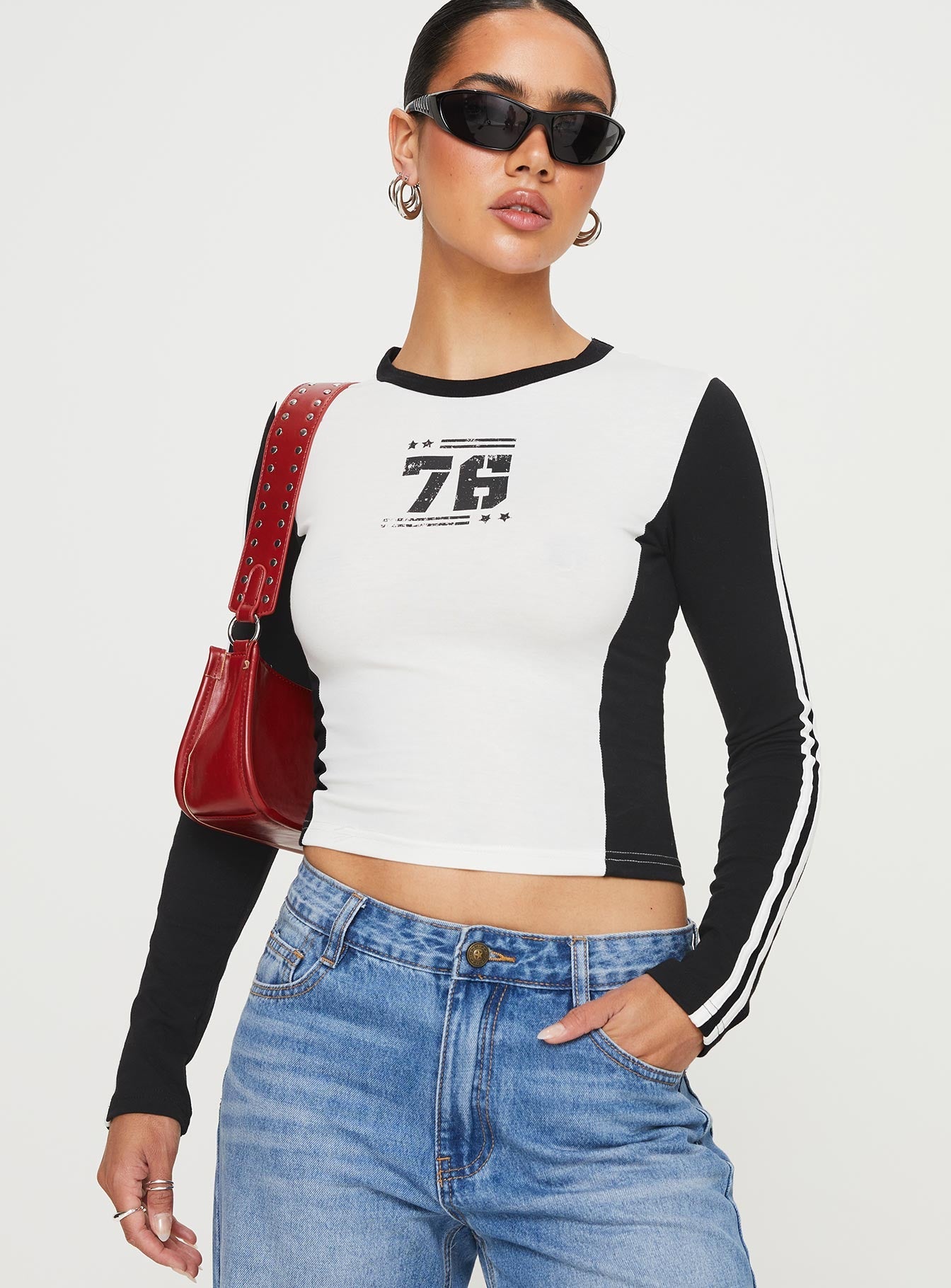 Letina Long Sleeve Top Black / White - women's top by Ellevoria - view 4