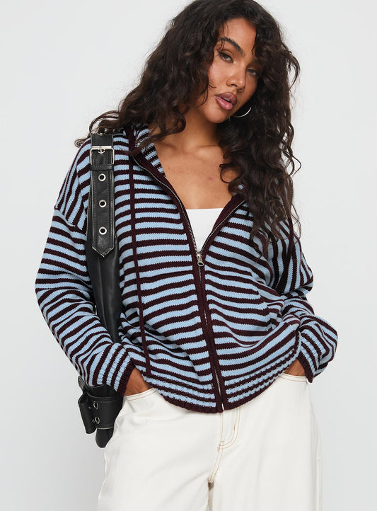 Brienna Zip Jacket Burgundy / Blue Stripe women's jacket by Ellevoria