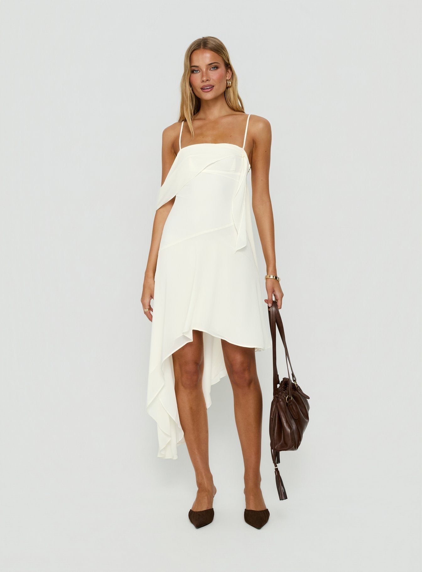 Massey Bust Draping Low Back Midi Dress Off White - women's midi dress by Ellevoria - view 3