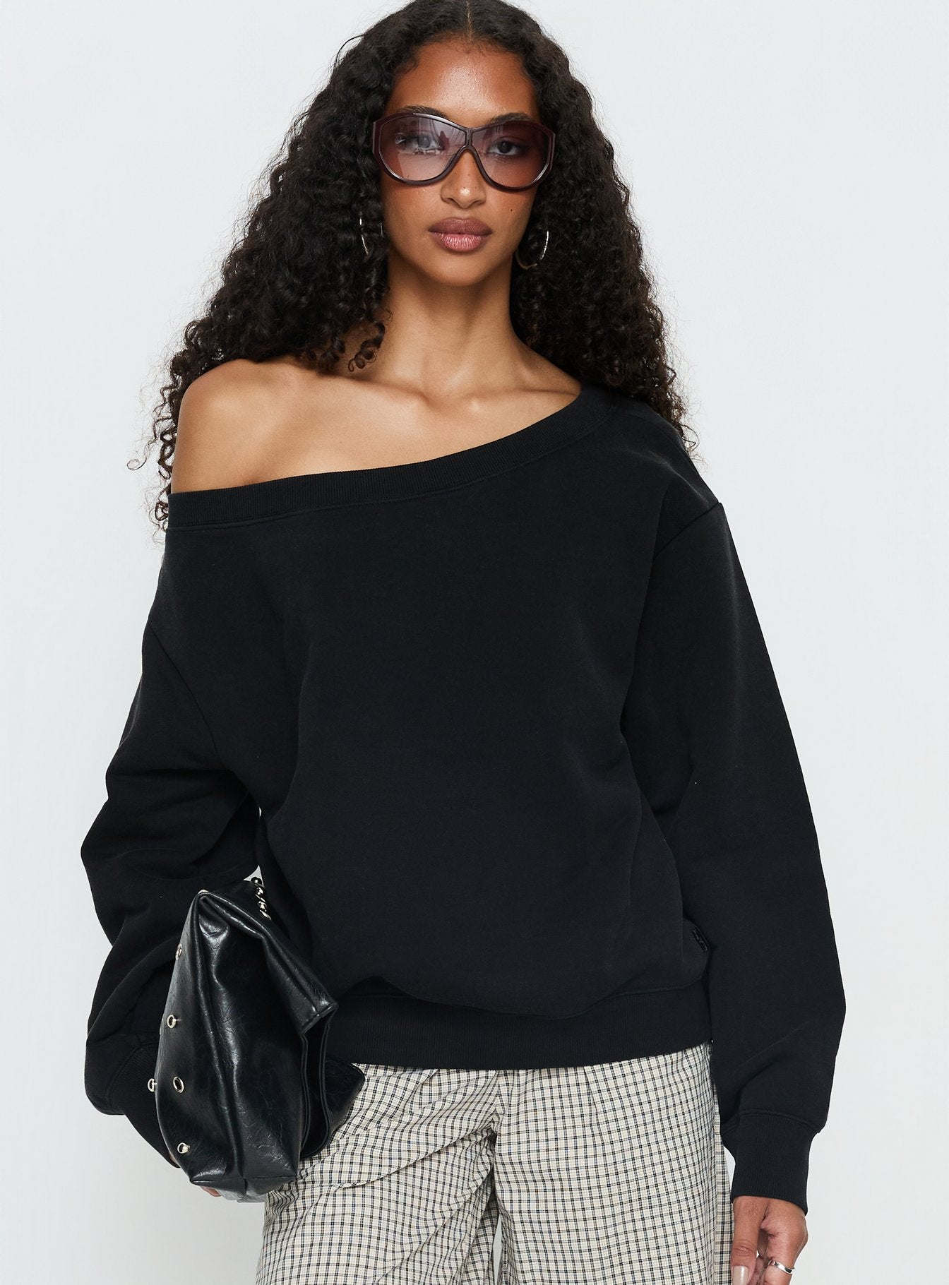 Wellness Off the Shoulder Jumper Washed Black women's sweater by Ellevoria